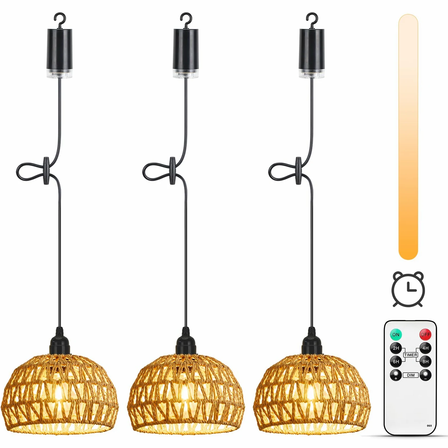 Lightess LampadariLightess 3x Lampadario con Batteria - Lampada a Sospensione Portatile Dimmerabile Telecomando, IP65 per Esterni e Interni, Stile Boho, per Giardino, Terrazza, Tavolo (Senza Fili)