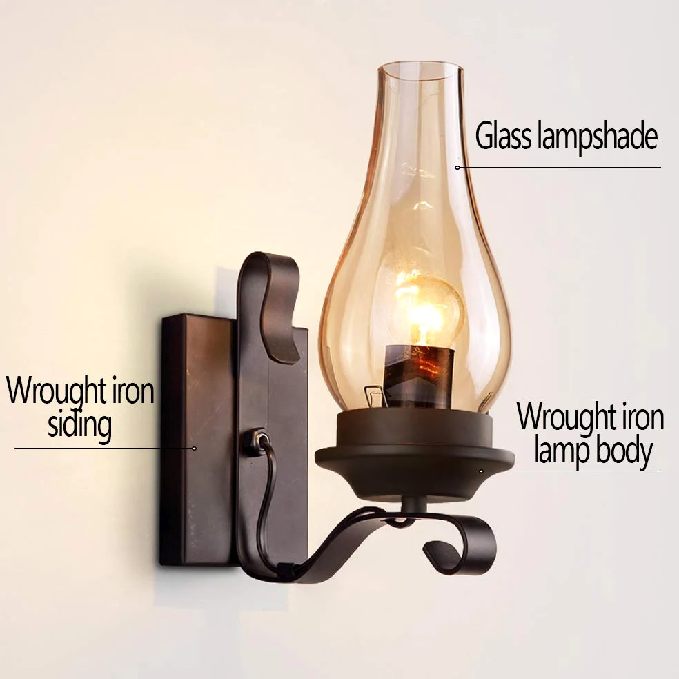 Lampada Da Parete Retrò Applique Parete Industriale Ferro E27 Paralume Vetro Lampada A Muro Semplice Ristorante Casa Bar Camera Letto Comodino Corridoio Illuminazione A Parete Decorativa Interni,F