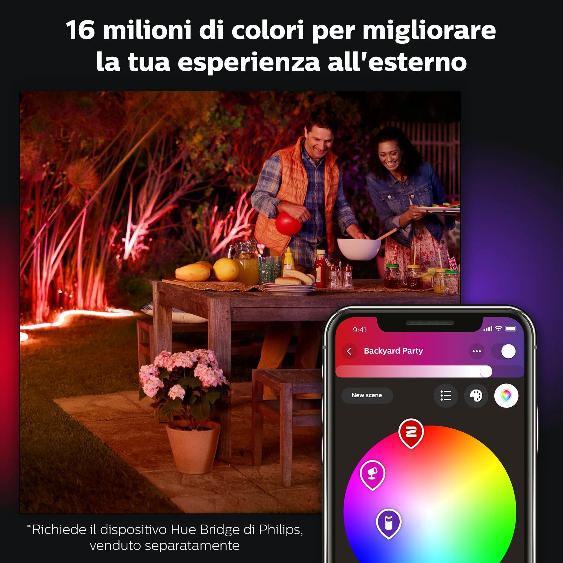 Philips Hue White And Color Ambiance Palo da Esterno LED Smart Calla, Estensione del Kit Base, LED Integrato, Luce Bianca o Colorata, 8 W, Nero, Piccolo