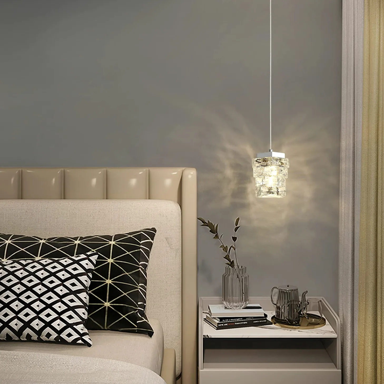 Moderna Lampada A Sospensione In Cristallo, 3 Colori Lampada A Sospensione A LED, Altezza Regolabile, Per Camera Da Letto Isola Della Cucina Sala Da Pranzo Corridoio (Argento)