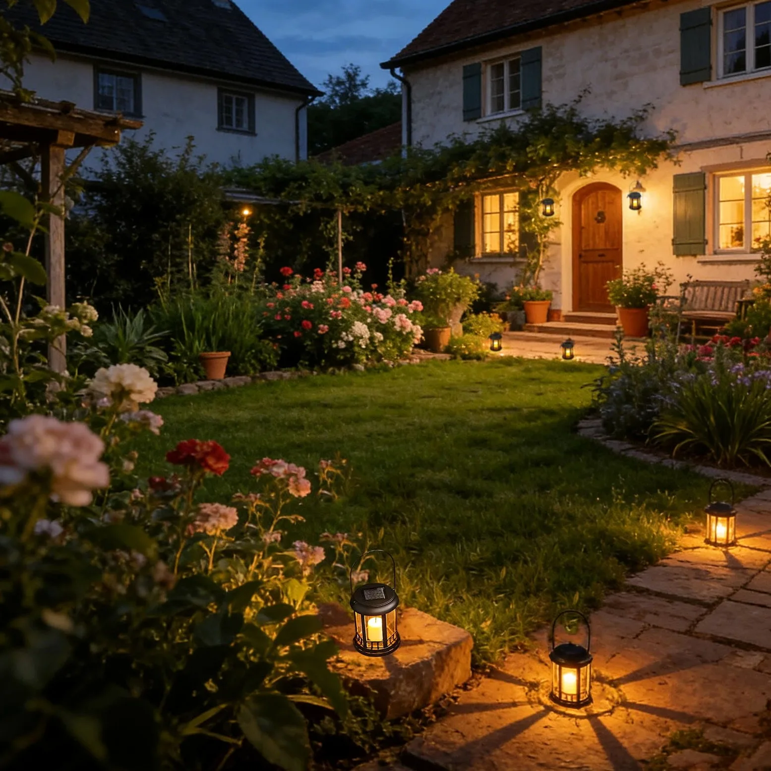 Yowin Lanterne da Esterno 4 Pezzi Grande Lanterna Solare da Giardino con Candele, Lampada Solari da Appendere Impermeabile Lampade da Tavolo per Arredo Terrazzo Balconi Decorazioni - Nero