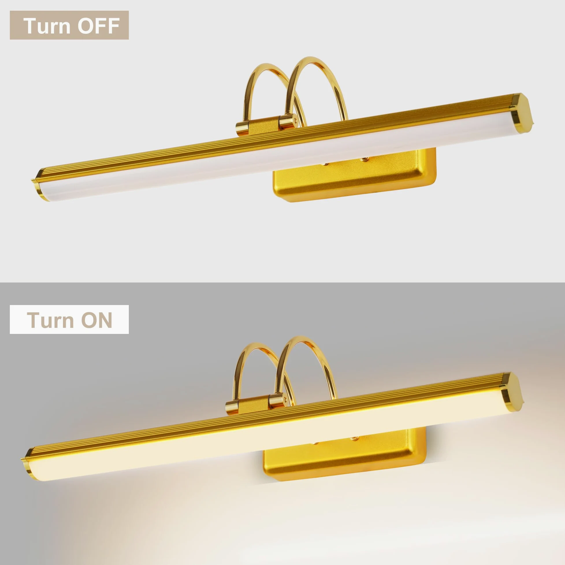 Lampada a Specchio da Bagno 42 cm LED Oro, Lampada da Parete Orientabile 12W IP44 Impermeabile, Moderna per Cucina Armadio