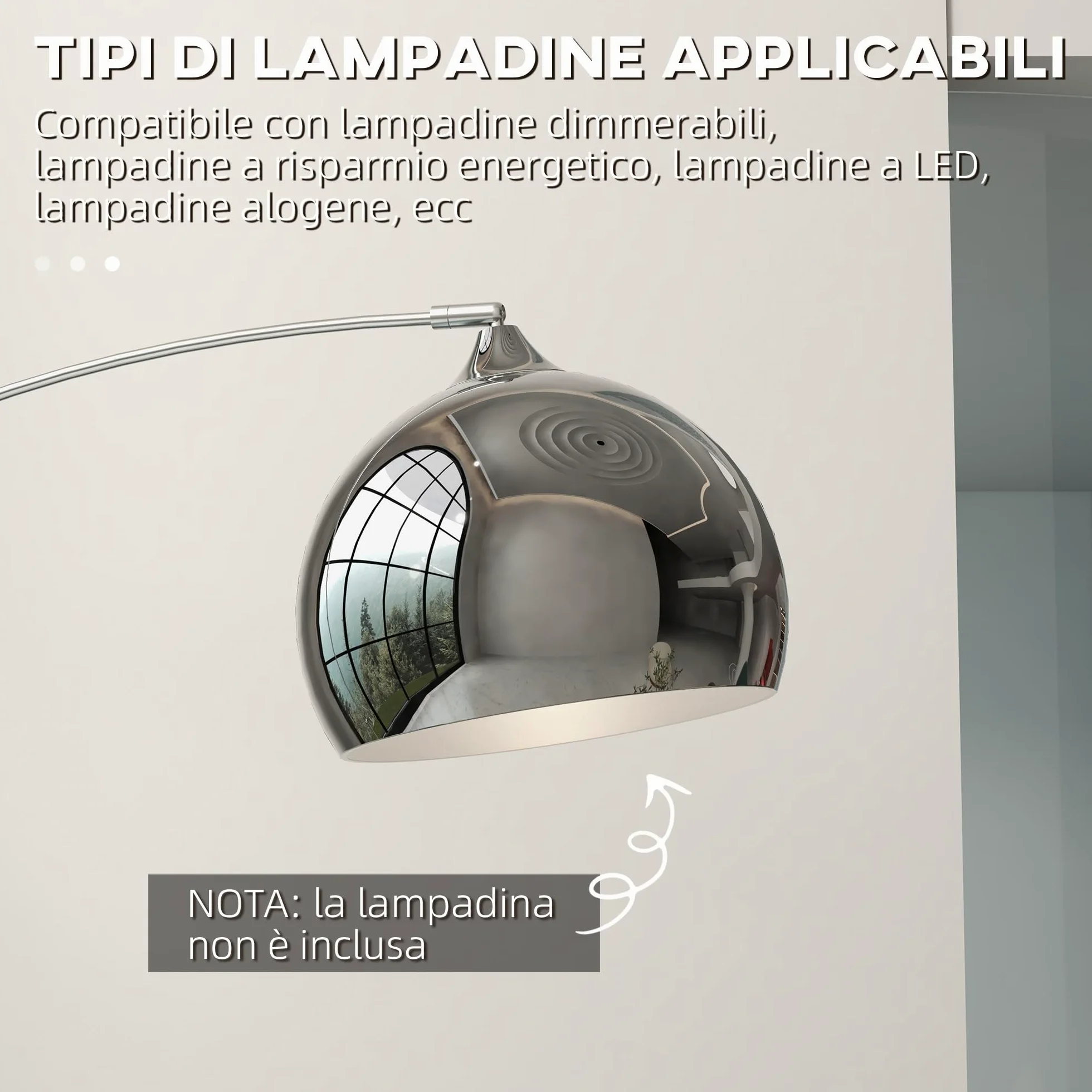 HOMCOM Lampada da Terra Vintage ad Arco, Lampada da Pavimento con Asta Regolabile e Interruttore a Pedale, Attacco E27, per Salotto e Camera, in Metallo e Marmo, Argento