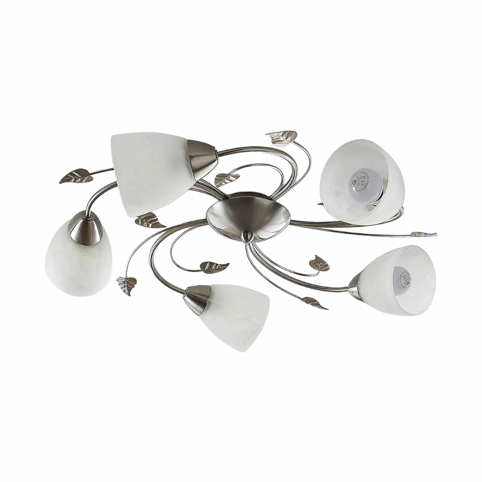 Lindby Romantica Plafoniera Led Soffitto, Lampadario Soggiorno Design Floreale Camera Da Letto Stile Antico Lampada 5 Luci E14 Decoro Foglie e Fiori Metallo Argento