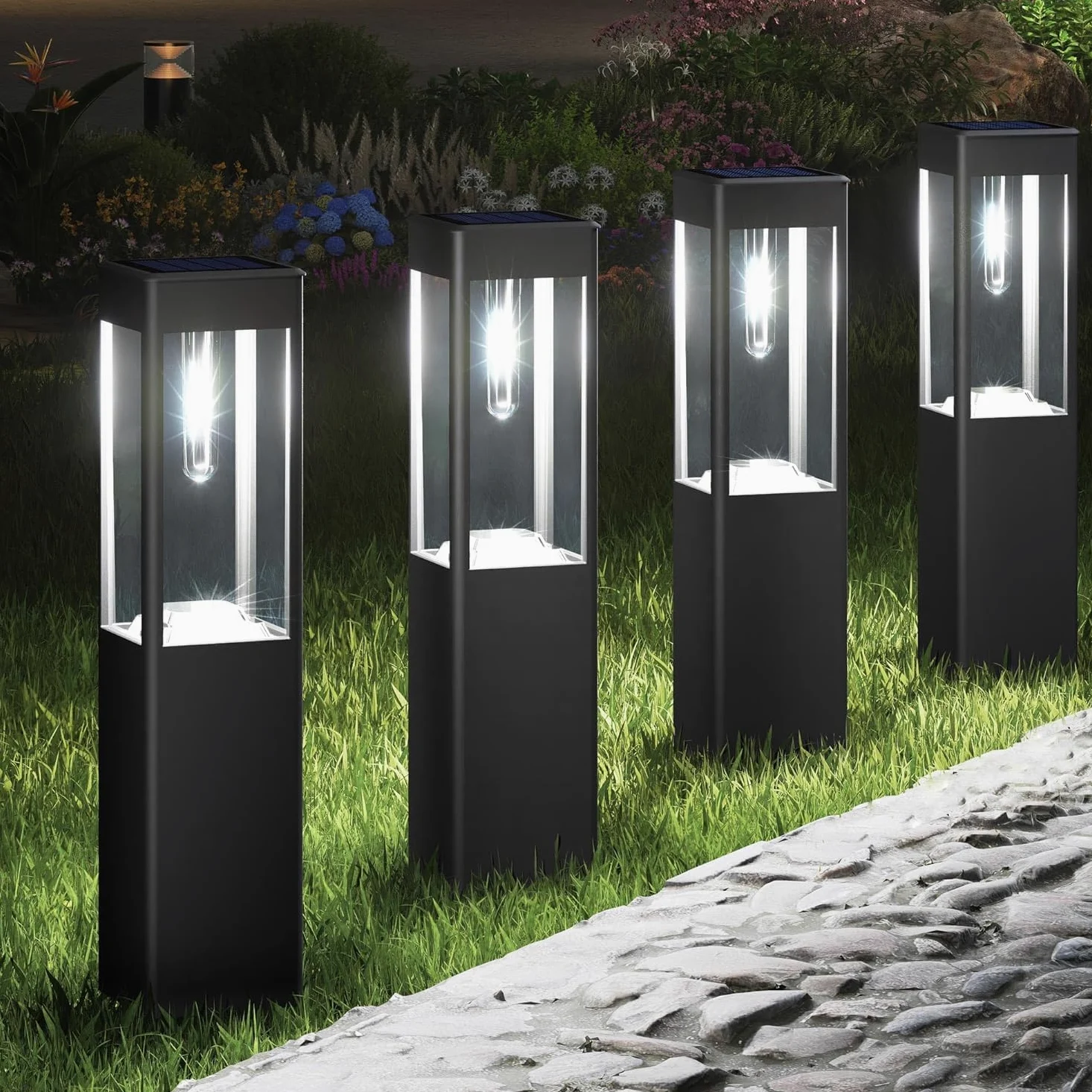 Joomer Lampade Solari da Giardino, 4 Pezzi LED Luci Solari Esterno per Prato Quadrate, Impermeabile Luci Solari da Giardino con Lampadina per Corte Terra Cortile Vialetto, Bianca