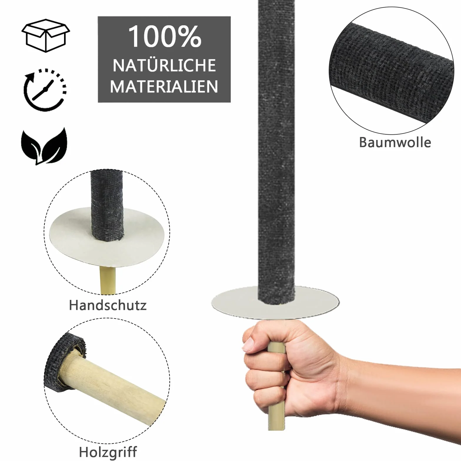 UISEBRT 50 Fiaccole di Cera Durata accensione 100 minuti, torce da esterno a cera naturale con protezione per le mani, manico extra lungo, per bambini, giardino, escursioni