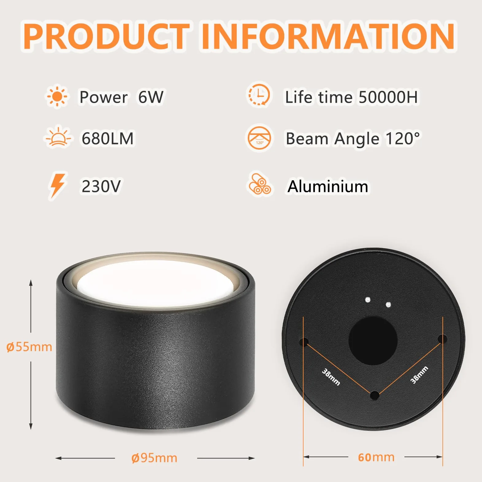 GeyouLux 4 Pezzi Faretti LED Soffitto 6W 680LM Faretti da Soffitto 4000K Luce Naturale Faretto LED Interno Ø95x55mm Plafoniera led Soffitto in Alluminio per salone corridoio cucina salotto, Nero