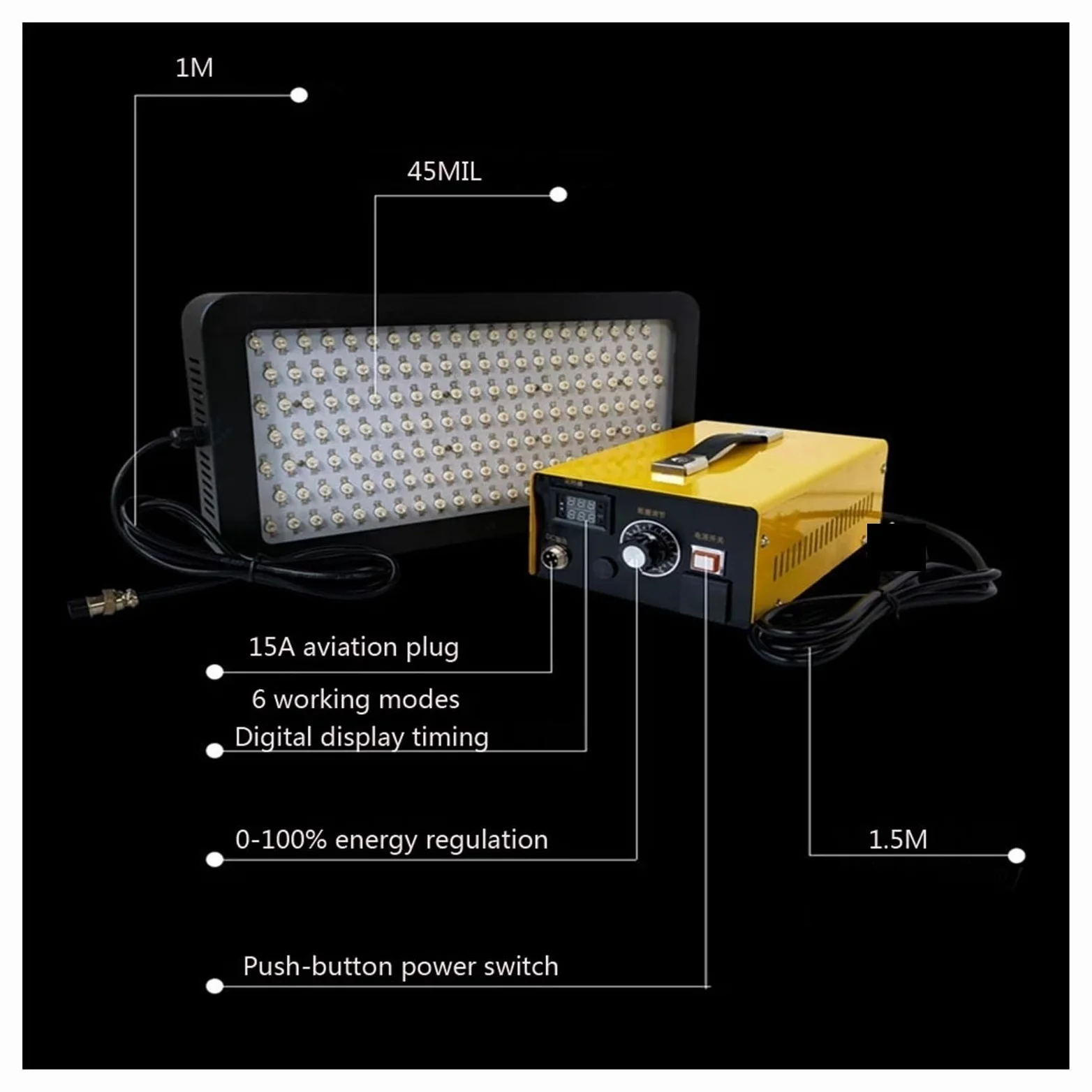 Lampada per polimerizzazione UV Regolazione energetica 1500W LED UV ultravioletto Colla senza ombre Colla fotosensibile ottica 395nm 365nm 405nm Lampada polimerizzante in resina(405nm)