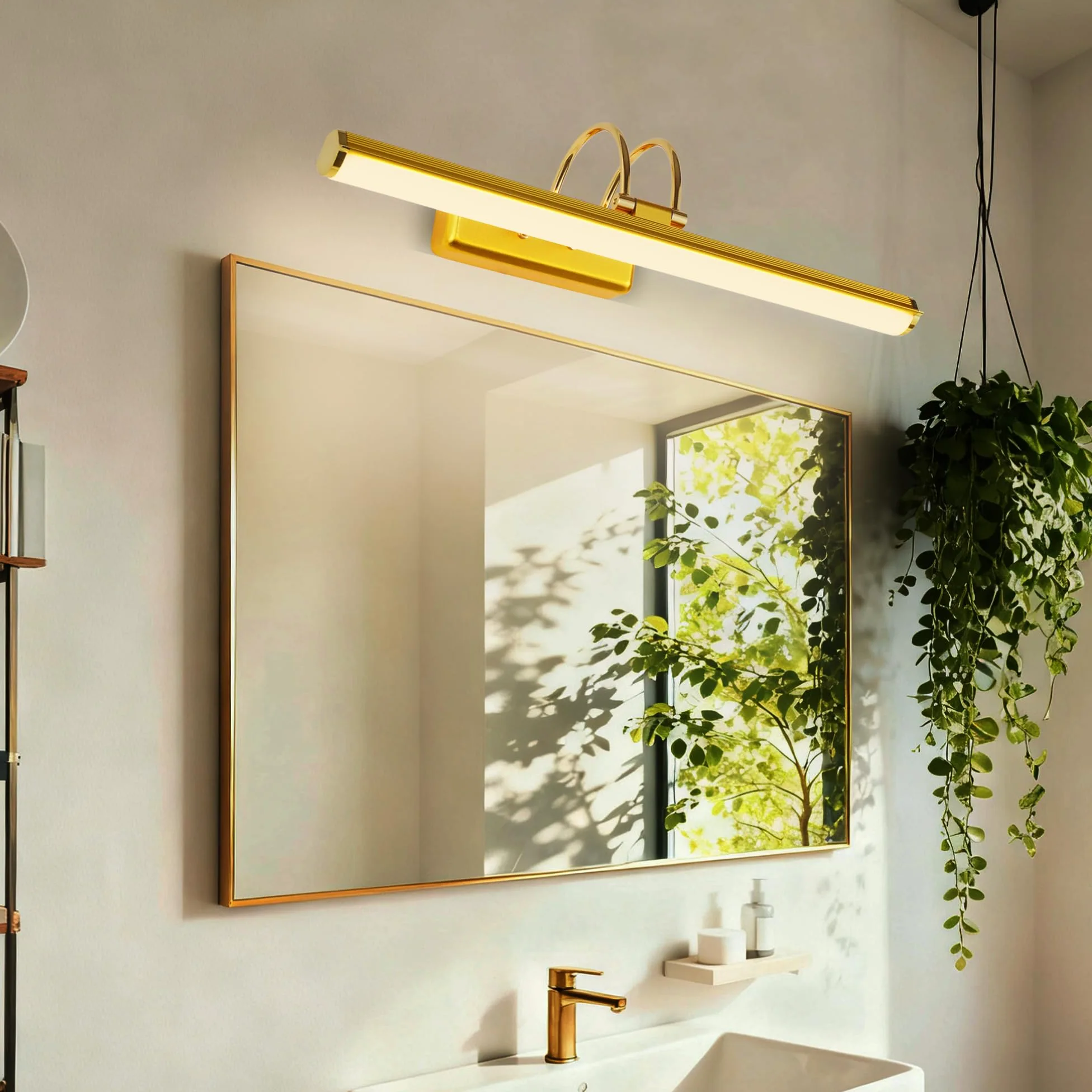 Lampada a Specchio da Bagno 42 cm LED Oro, Lampada da Parete Orientabile 12W IP44 Impermeabile, Moderna per Cucina Armadio