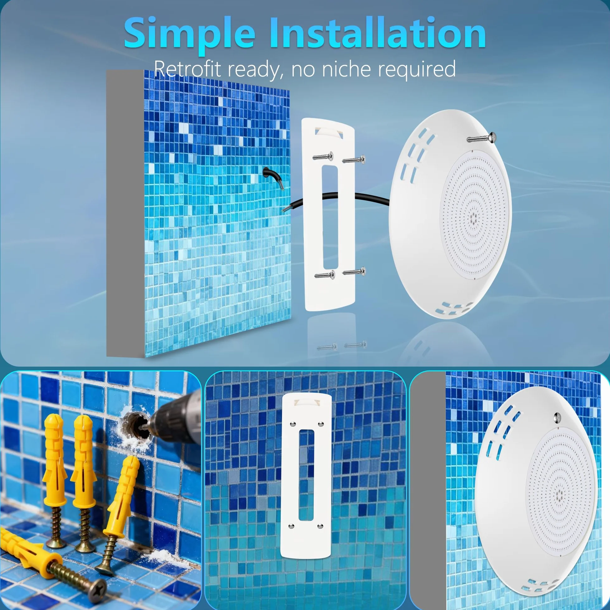 35W Faro LED Piscina Superficie, Lampada Piscina Ultrapiatta Non Dimmerabile 3500lm, Ø275mm, Impermeabile IP68 Riempito di Resina Luce per Piscinas Interrate e Cemento, 12V AC/DC, Bianca Fredda