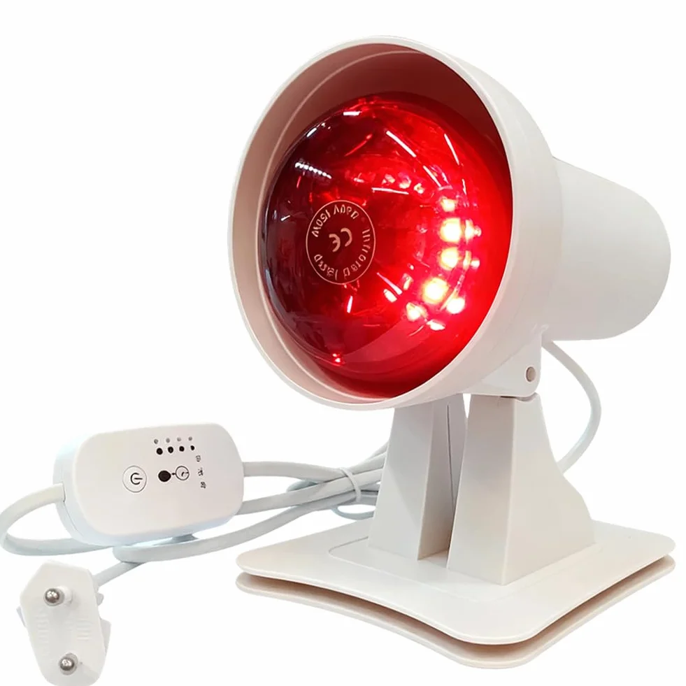 Lampada a infrarossi da 150 W, lampada a luce rossa con timer e temperatura regolabile, lampada a luce rossa terapia per viso e corpo, calore profondo contro l'affaticamento muscolare, angolo