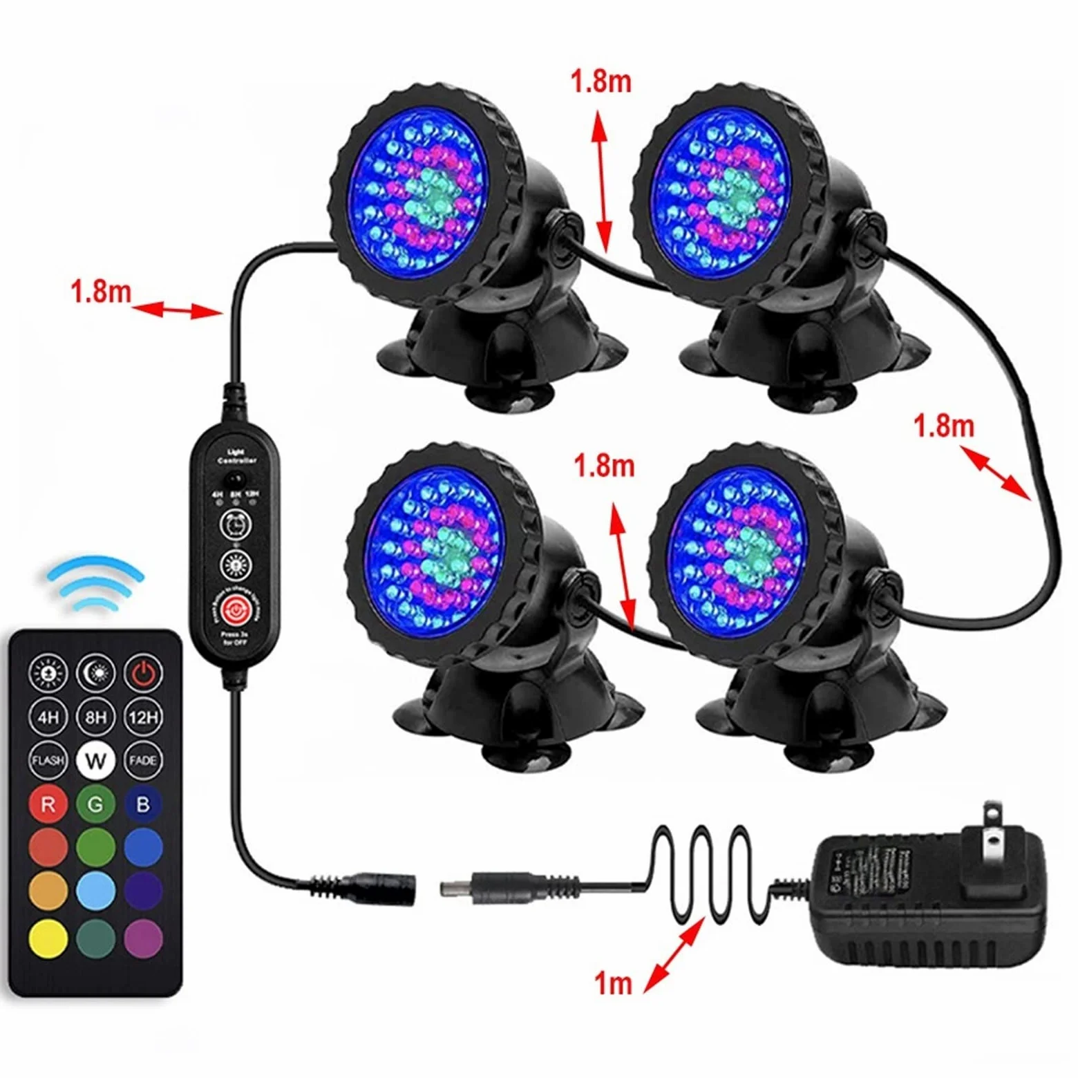 Luci subacquee Impermeabile RGB Luci spot subacquee, DC12V Remoto Control Amphibious Change Color PORTATO Luci sommersi IP68 Lampada a riflettori dell'acquario impermeabile Luci da piscina Luci da lag
