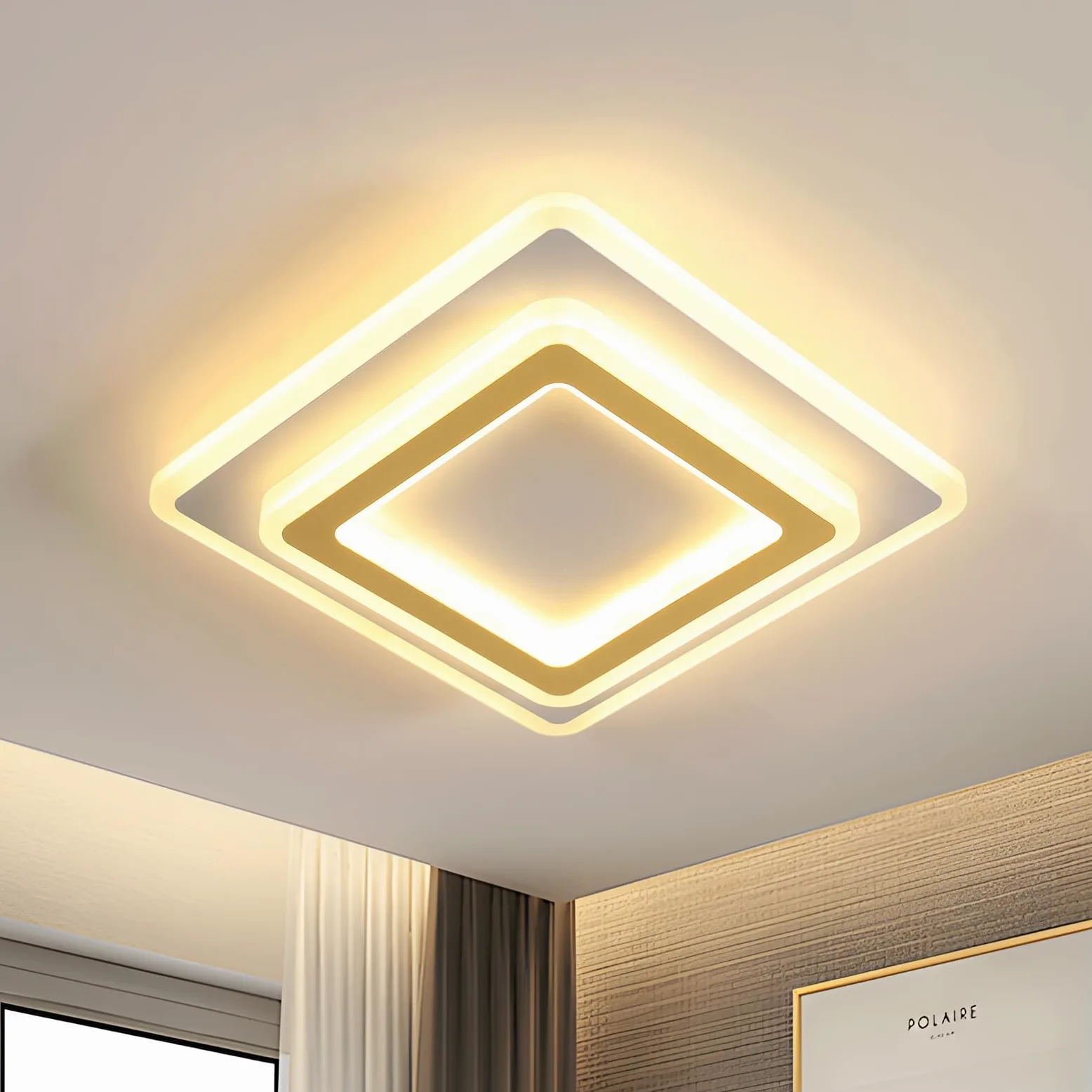Goeco Plafoniera LED Soffitto Moderna Oro, 44W Lampada da soffitto Quadrata, 3000K Bianca Caldo Plafoniera in Acrilico per Soggiorno, Camera da Letto, Cucina, Corridoio, 29CM