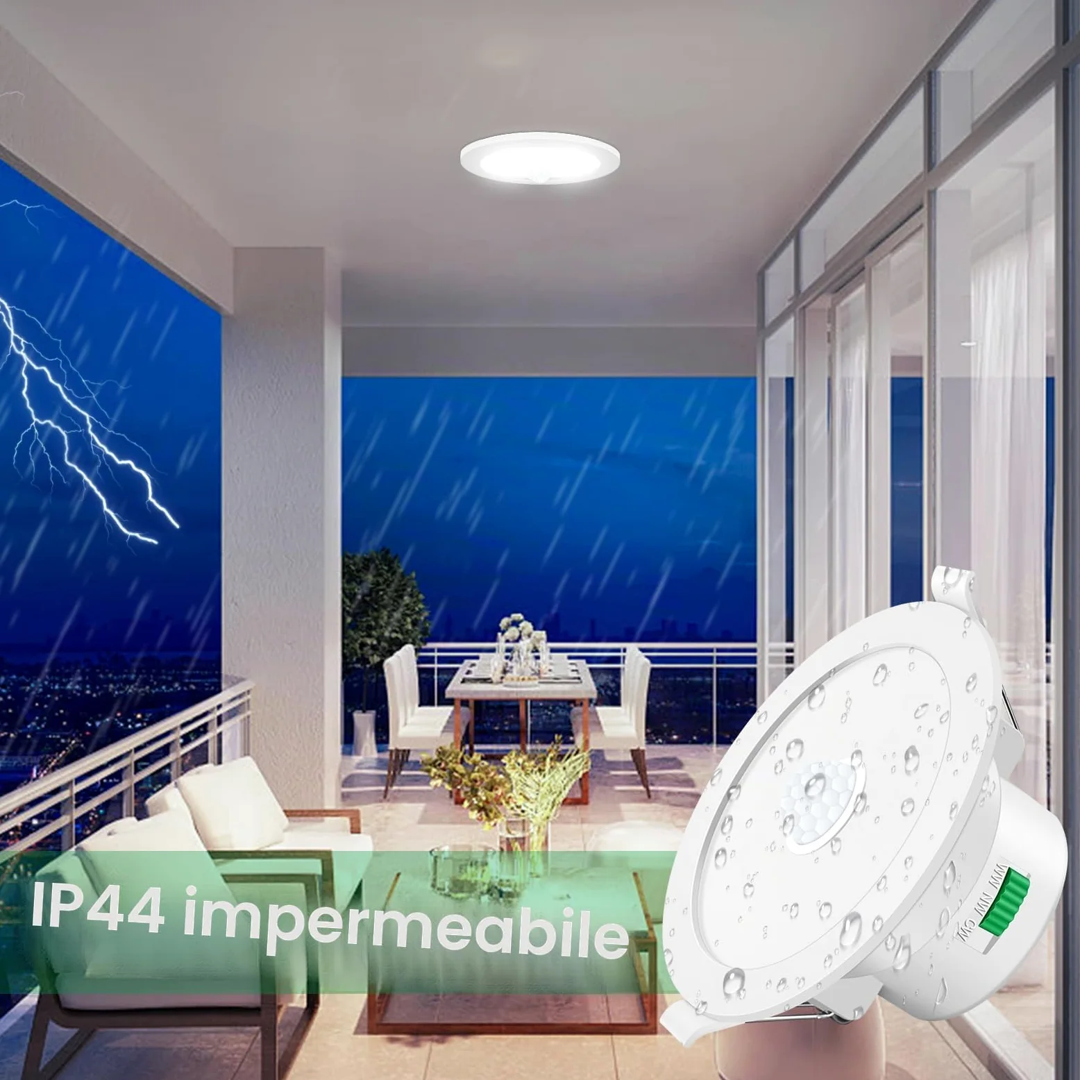 ALUSSO Faretti LED da Incasso per Cartongesso con Sensore di Movimento, 12W 950LM, AC 220-240V, 3000K 4000K 6500K Regolabile, IP44 Impermeabile, Diametro del Foro 90-100MM, 1 Pack