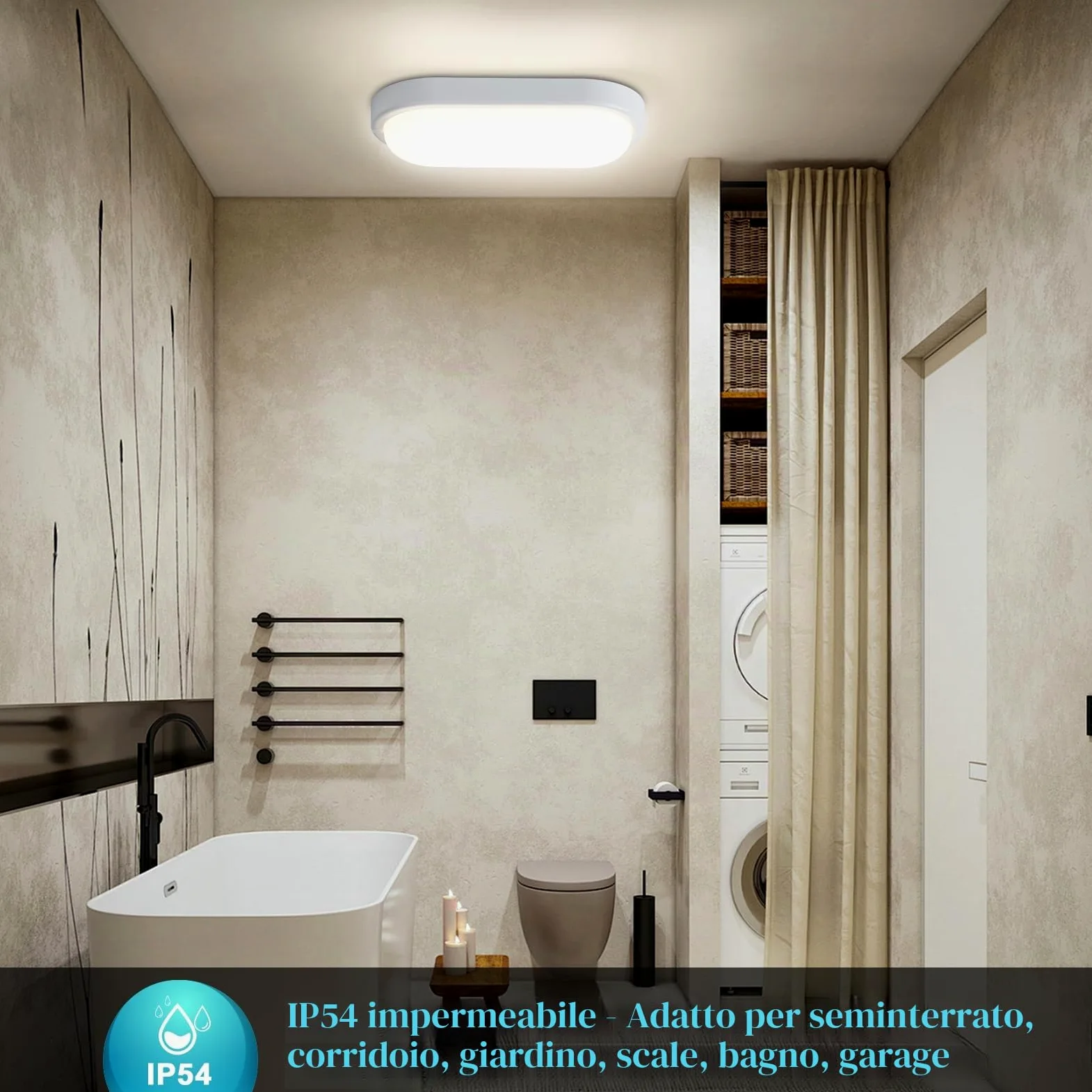 Lampada con Sensore di Movimento, 18W 1800LM Plafoniera Led Soffitto Ovale Esterno, IP54 Applique da Parete Interno Luci, 4000K Applique Luce Bagno per Balcone Scale Corridoio Garage, 2 Pezzo