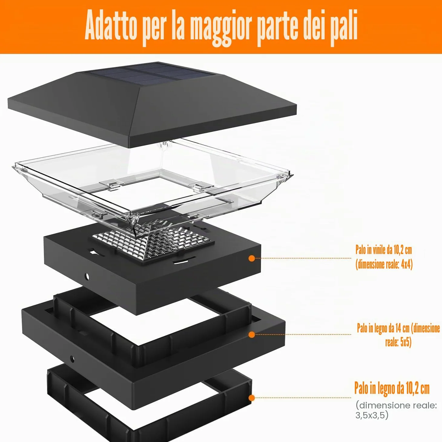 NATPOW Luce Solare Pilastro, 4 Pezzi 3000K/6000K Solare Pilastro Giardino, Auto ON/OFF Solari Esterno Giardino, IP65 Impermeabile per Patio Recinzione Pali