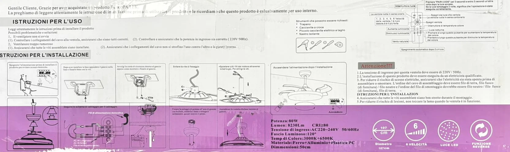 Lampadario Ventilatore da Soffitto CON PALE A SCOMPARSA Ø50 cm, Bianco luce CCT - Caldo/Freddo/Naturale,- in ABS, con 3 Pale, 85W LED (SJ-201)