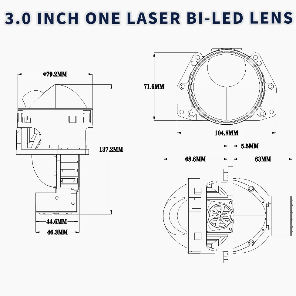 Generico 2 Lampadine Proiettori 3'' Bi-LED Effetto Laser 12V 8000lm 55W 65W Super Luminosità Conversione Fari Luci di Strada per Fari Anabbaglianti e Abbaglianti