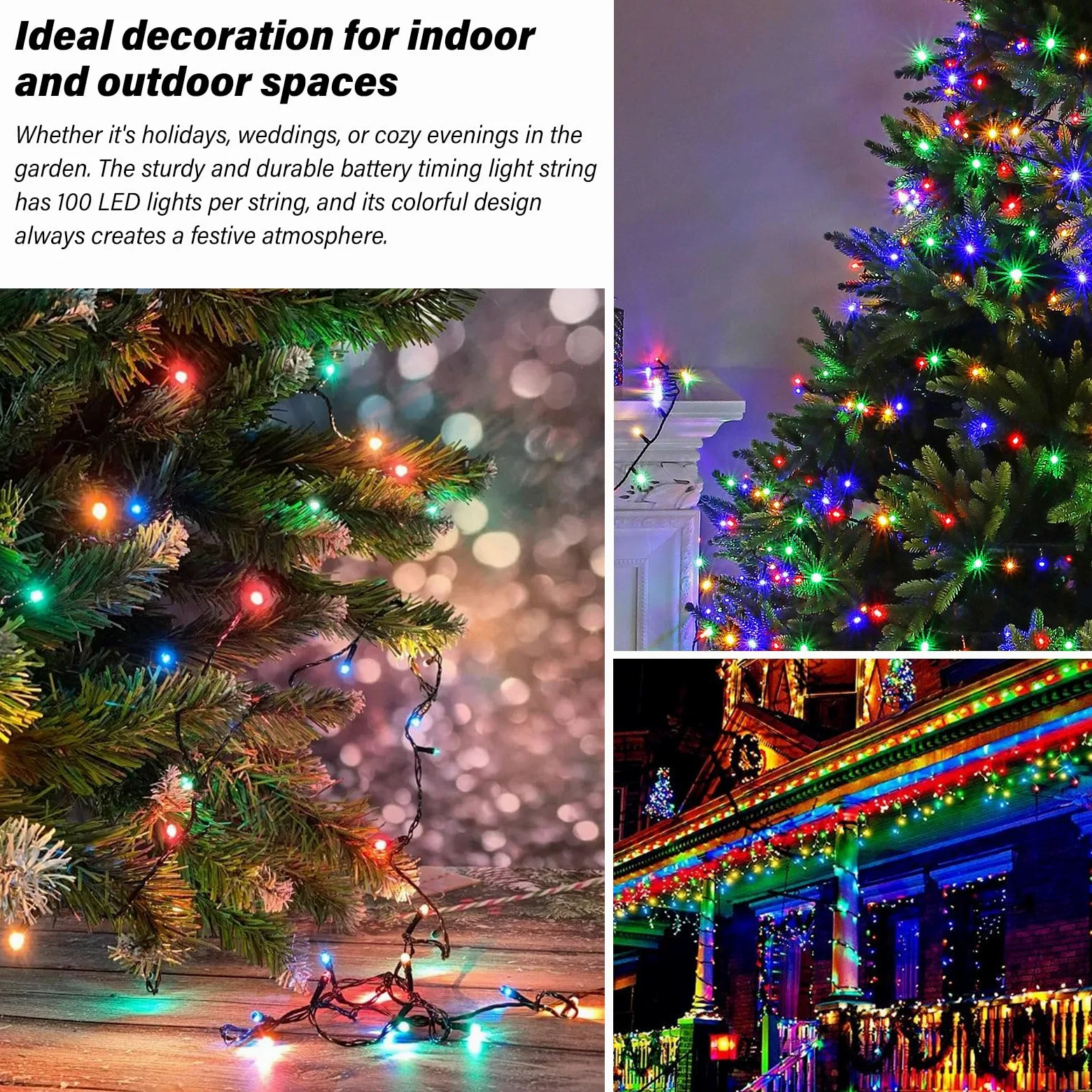 2 luci LED da 10 m, per esterni, catena di luci per albero di Natale, catena luminosa con timer a batteria, 100 LED, 8 modalità, IP67, catena luminosa per esterni e interni, ideali per Natale