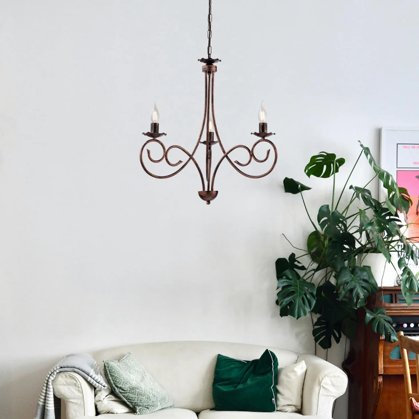 Be-Light Lampadario Provenzale Candelabro 3 Luci Ferro Battuto Nero E Rame