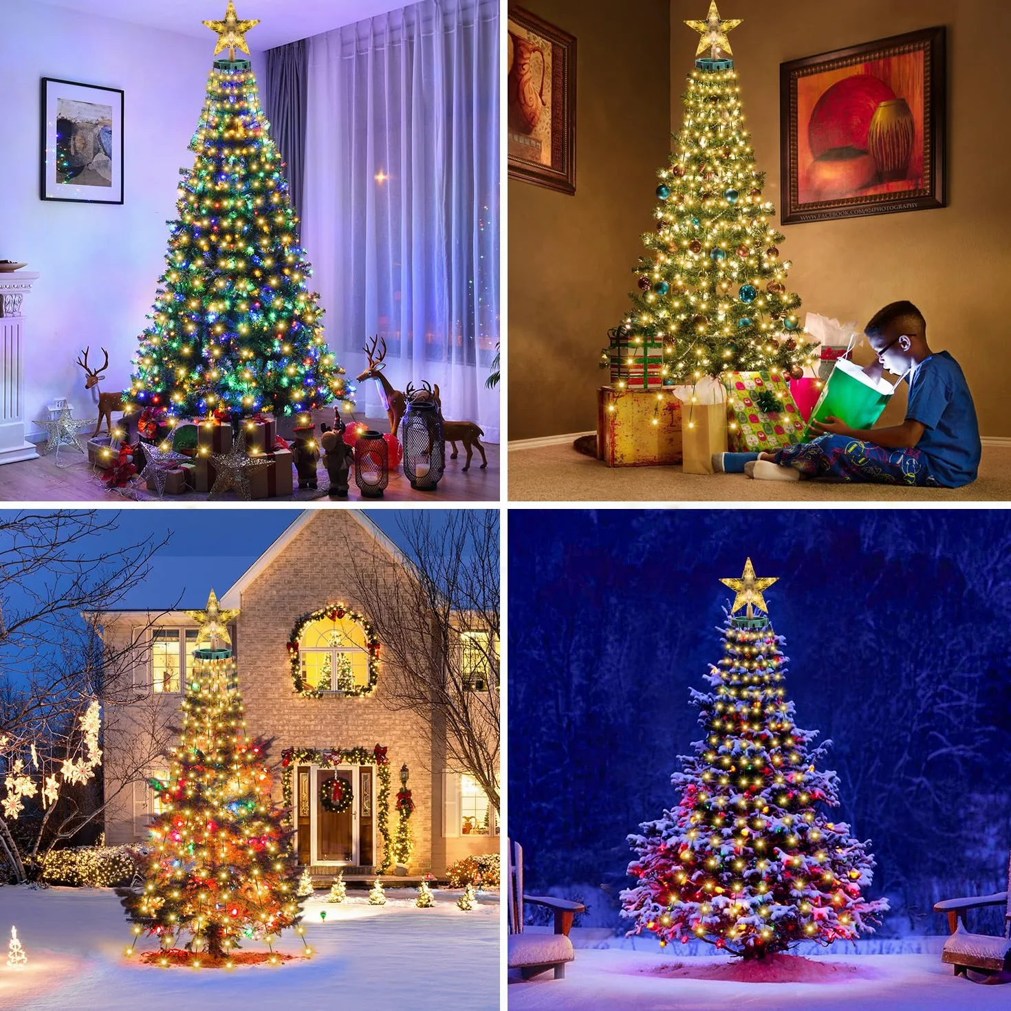 410 LED Luci Albero di Natale, 8 Modalità 2Mx16 Fili Mantello Luci per Albero di Natale a Cascata con Star Topper， Impermeabile Luminarie Natalizie con Telecomando per Interno Esterno Decorazioni | 8 Modalità luminose, Impermeabile Luminarie Natalizie con