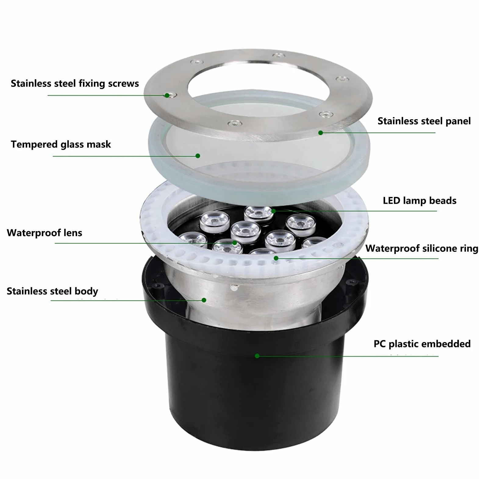Luci di fontana subacquea LED 2Pack IP68 impermeabile 24V incorporato 3w luci piscina in acciaio inox (Natural)