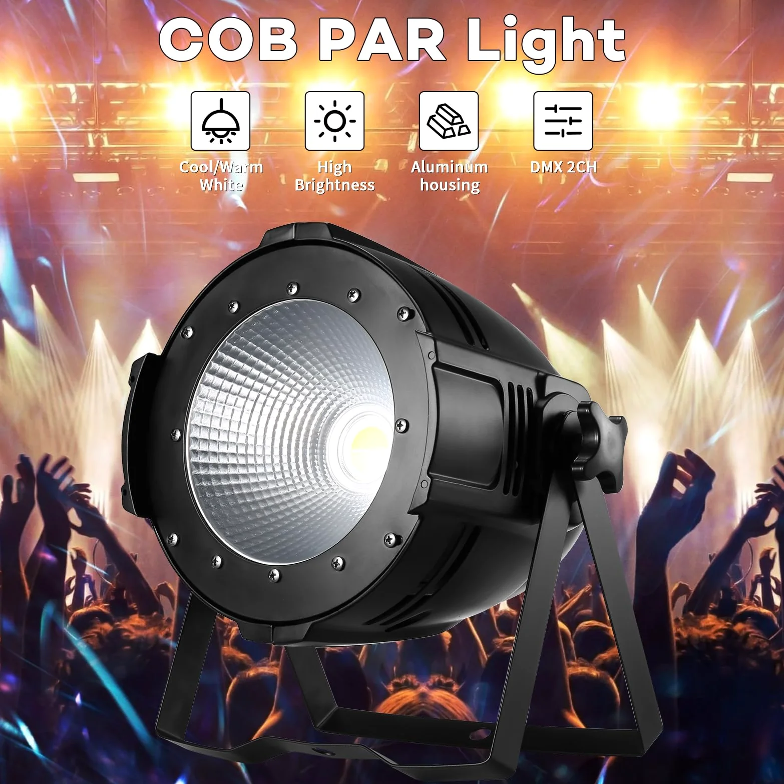 4PCS 100W COB Par LED Luce da Palcoscenico Bianco Freddo/Caldo, Luci Palco Par LED con DMX512 Master-Slave, Faretto stroboscopico per Fotografia, Chiesa, Compleanno, Matrimonio, DJ, Discoteca