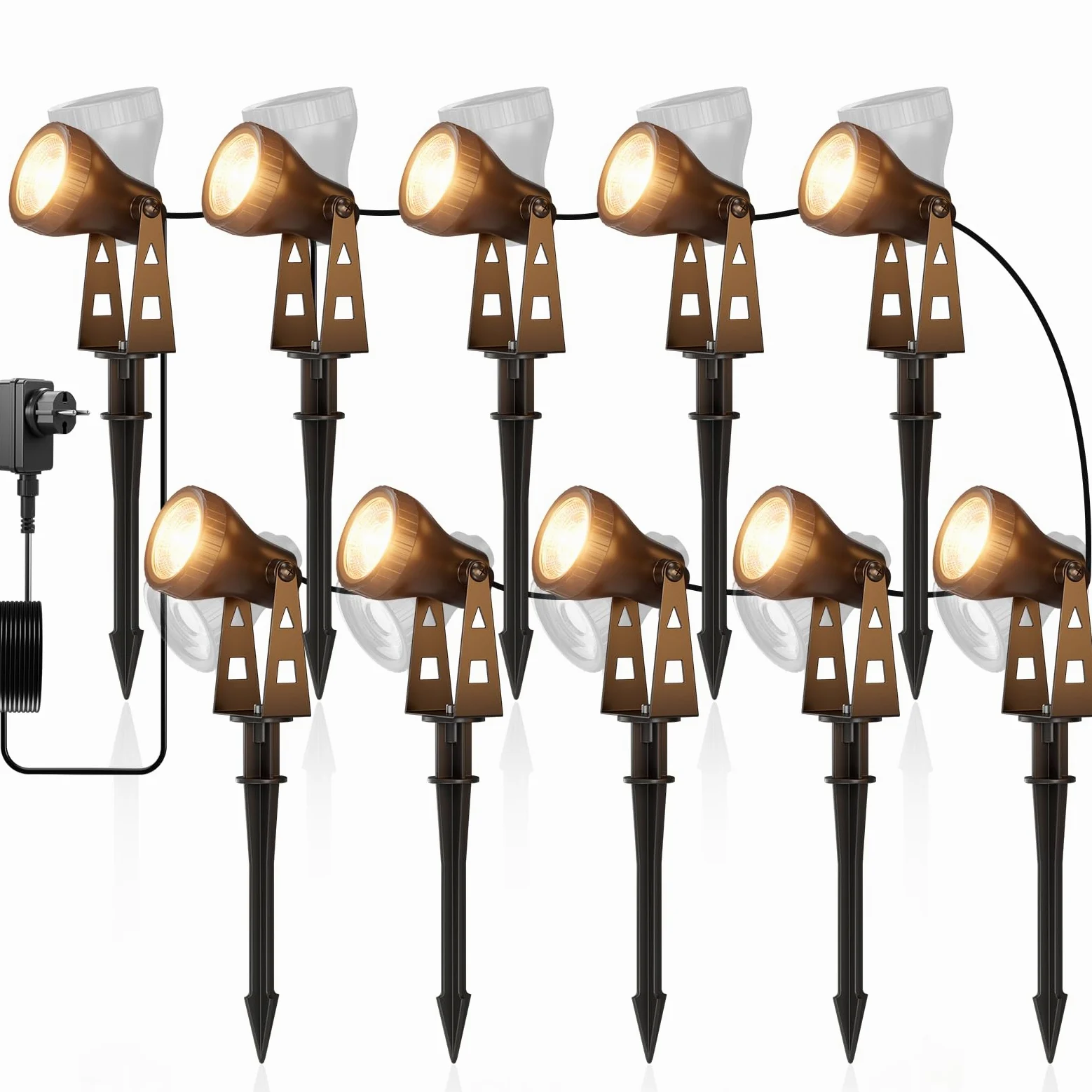 ZOTOYI Impermeabile IP68 Faretti da Giardino Kit Illuminazione Giardino 32M 10-in-1 con Adattatore, 30W LED Luce Calda 3100K per Prati, Viali d'Ingresso, Eventi all'Aperto