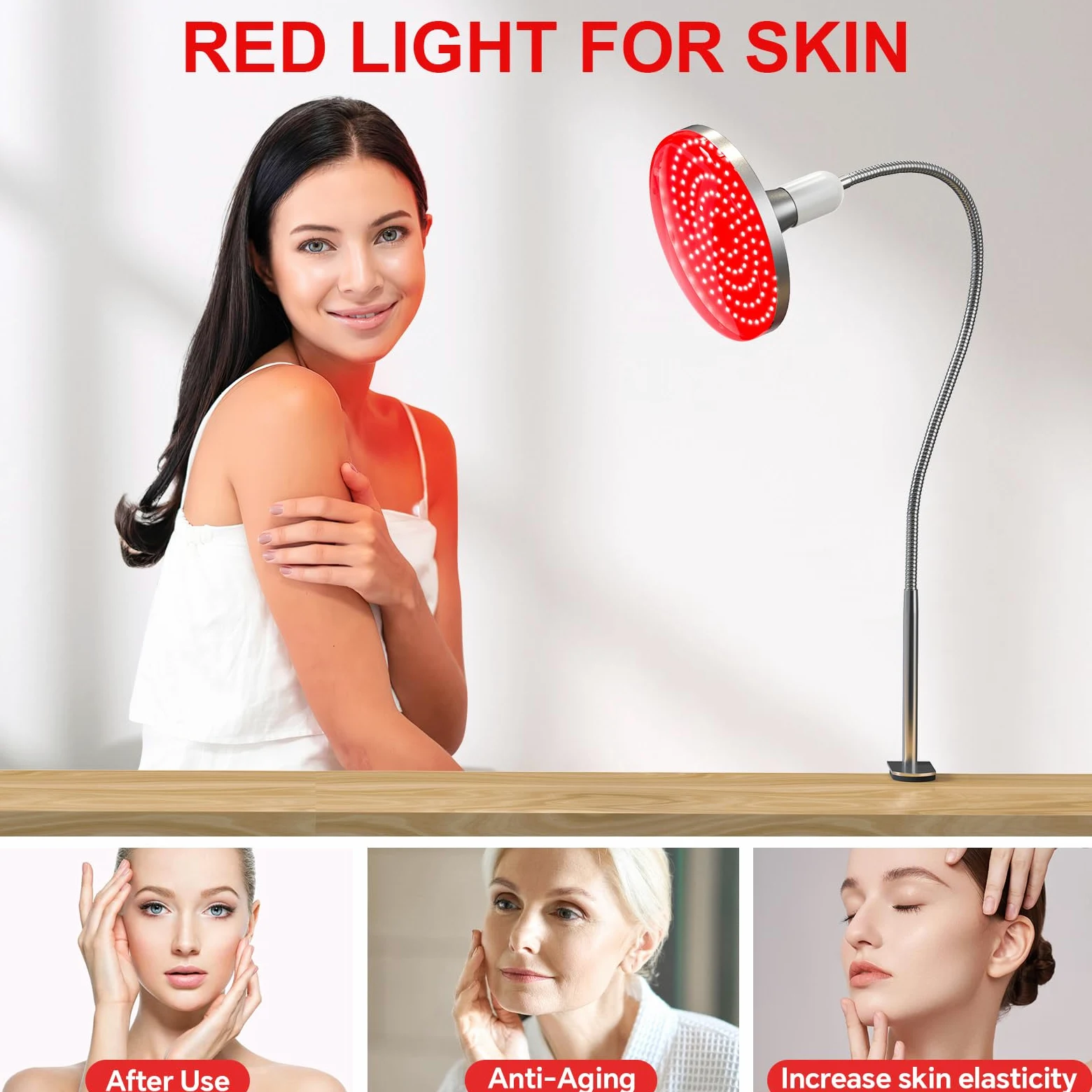 Profey Lampada luce rossa, 660nm, per viso e muscoli, angolo regolabile, 120 LED