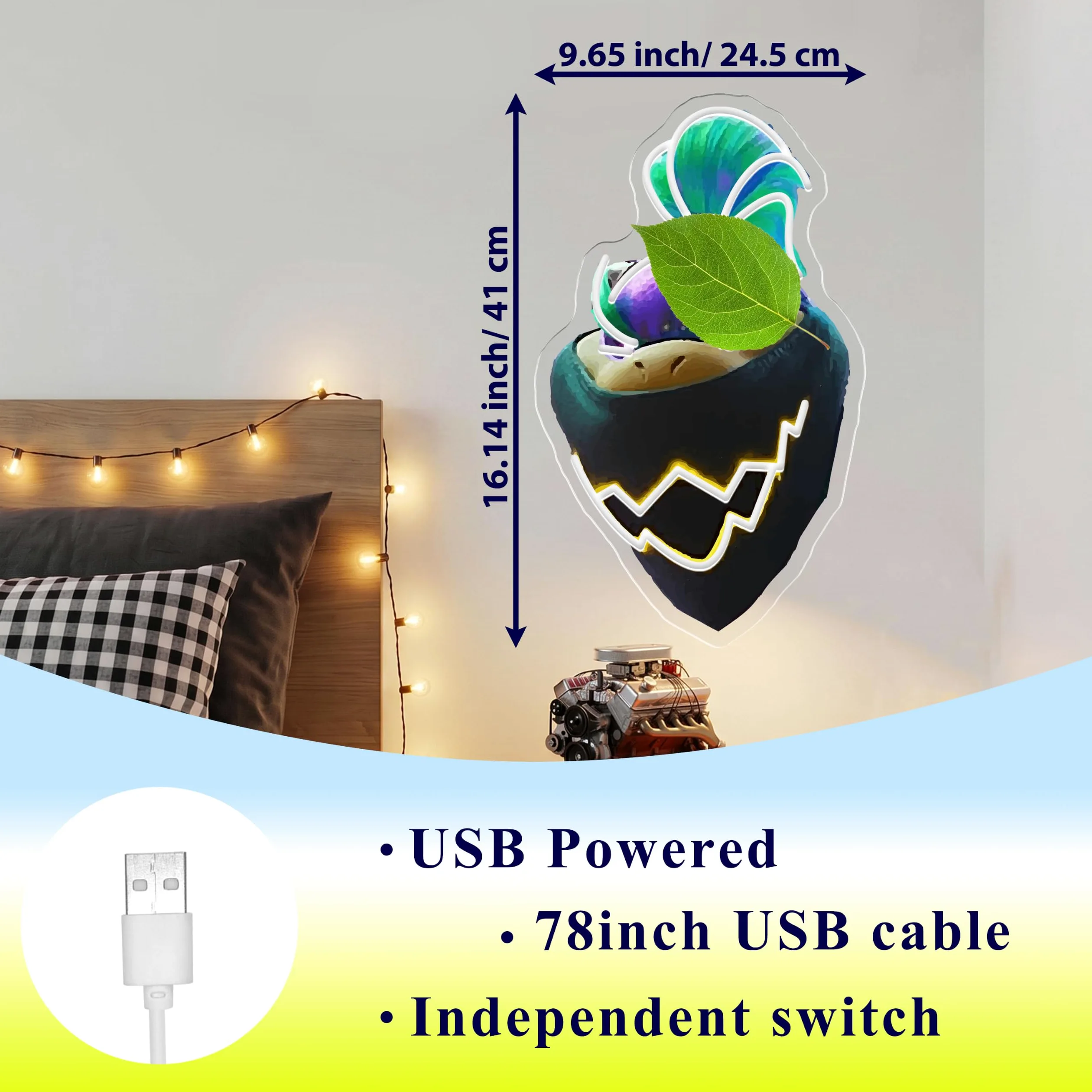 B-oowser - Insegna al neon super anime per decorazione della sala giochi, luci al neon dimmerabili a LED per bambini, uomini, regali per gli appassionati di videogiochi
