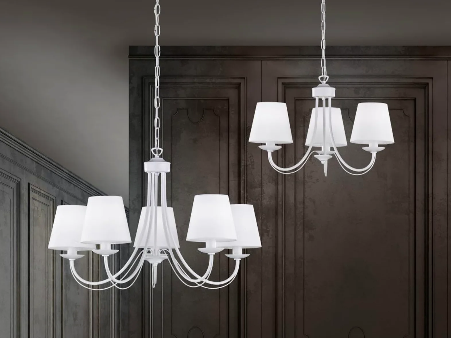 Trio Leuchten Lampadario E14, 28 W, Bianco Opaco, 47 x 47 x 150 cm
