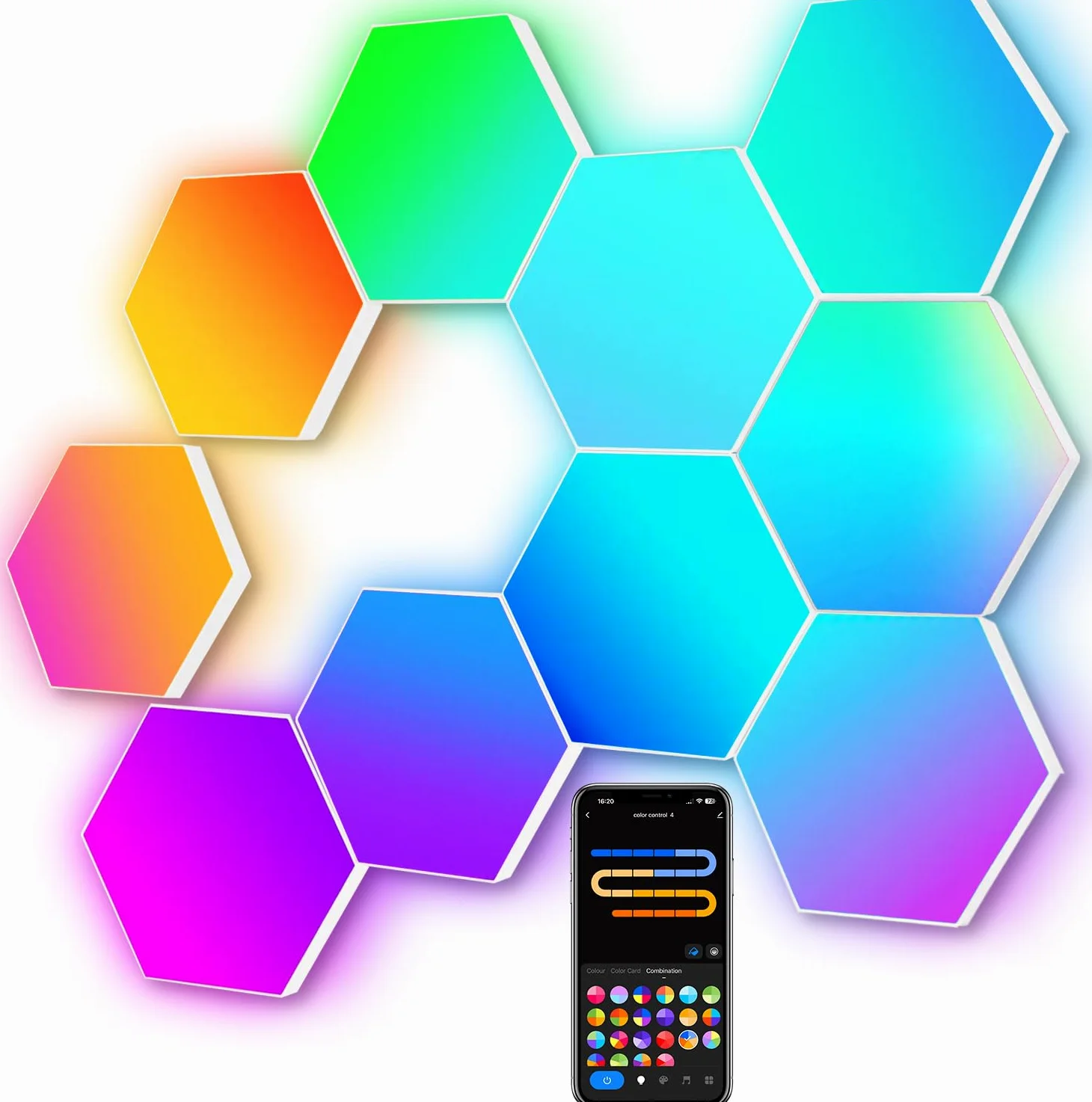 Grandi Pannelli LED Gaming per Camera da Letto, Smart Home Applique LED da Parete Interno RGBIC Funziona con Alexa Google Assistant, Controllo Vocale/App,Lampada Gaming Sincronizza con Musica,10 Pezzi