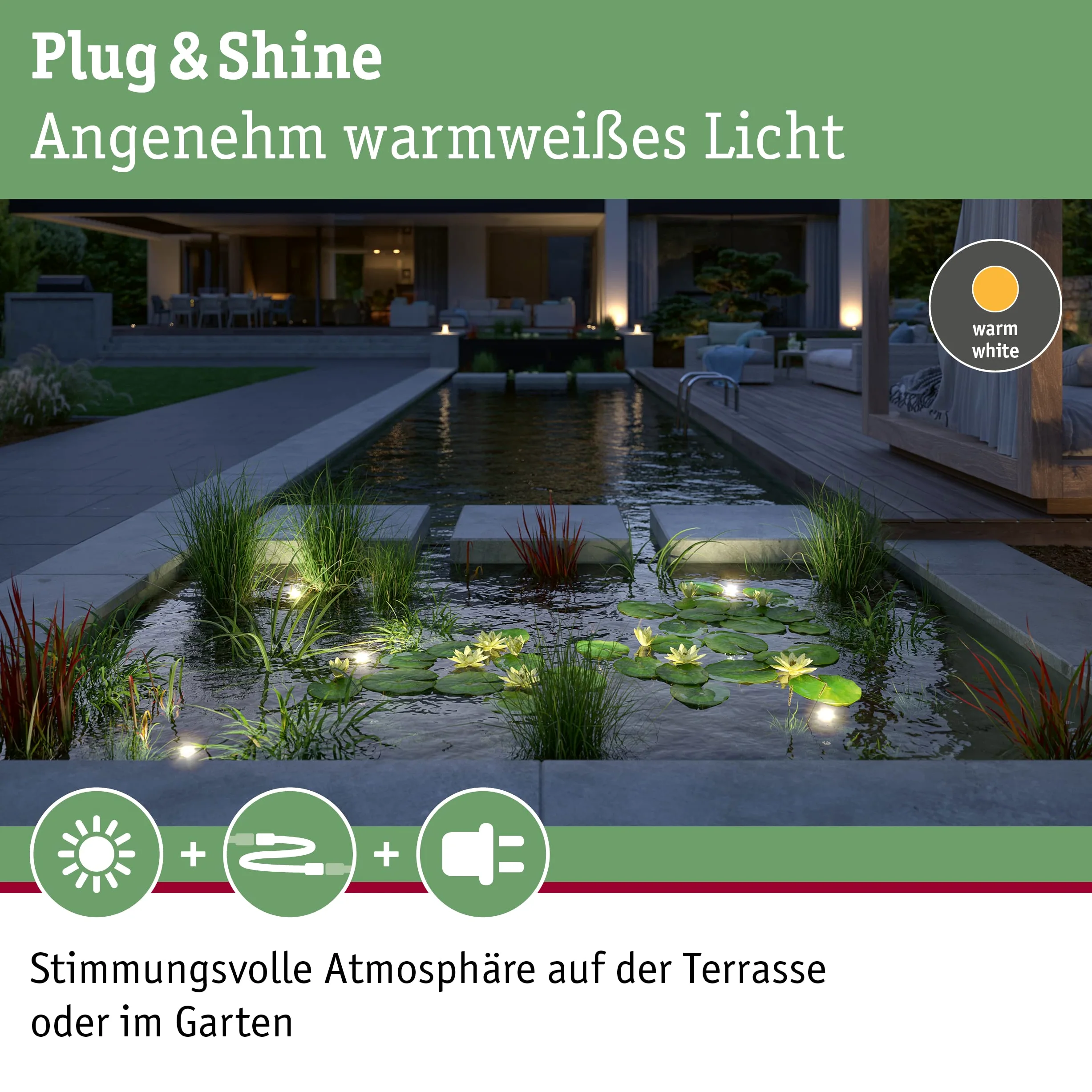 Paulmann Plug & Shine 94559 - Faretto LED per esterni, IP68, incl. 1 lampadina da 5 W, dimmerabile, bianco caldo e nero, in alluminio, 3000 K