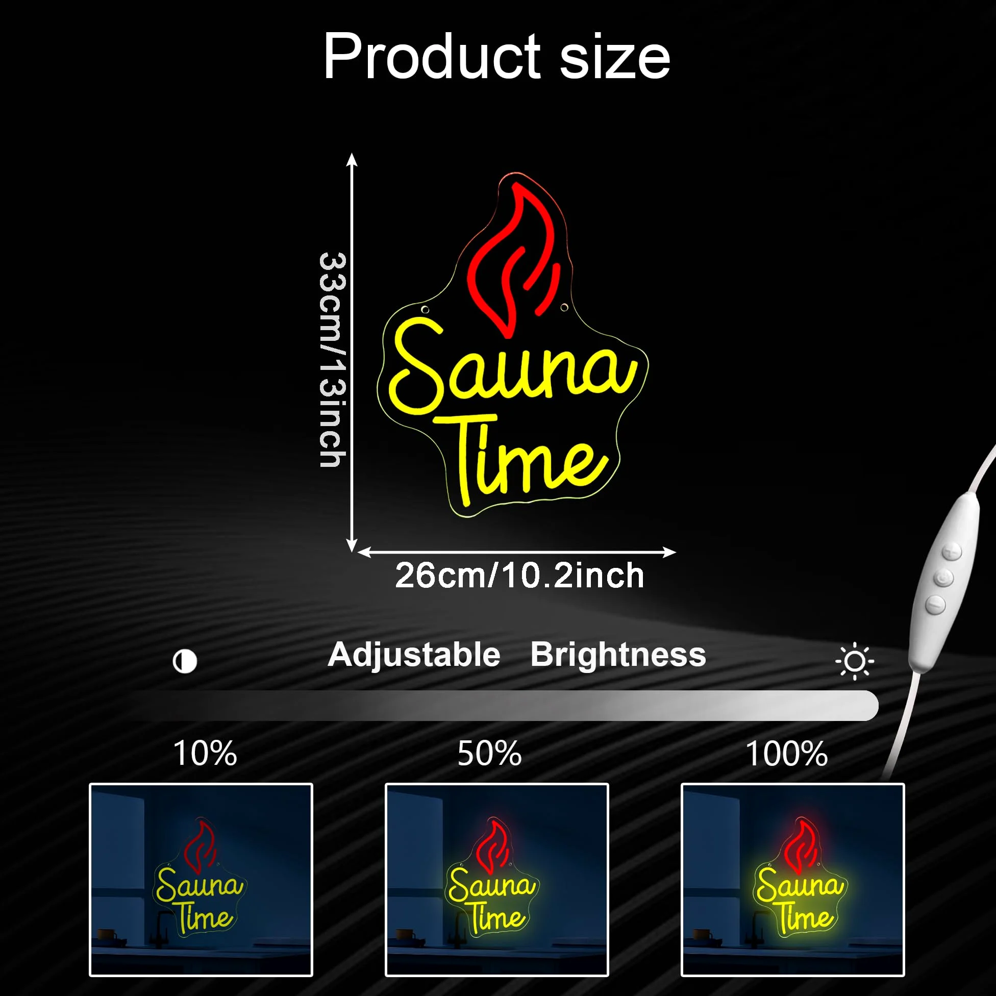 Insegna al neon con tempo sauna, luce al neon a LED per spa e benessere, dimmerabile, alimentata tramite USB, per palestra, benessere, sala relax, insegna per la cura di sé (32 x 26 cm)