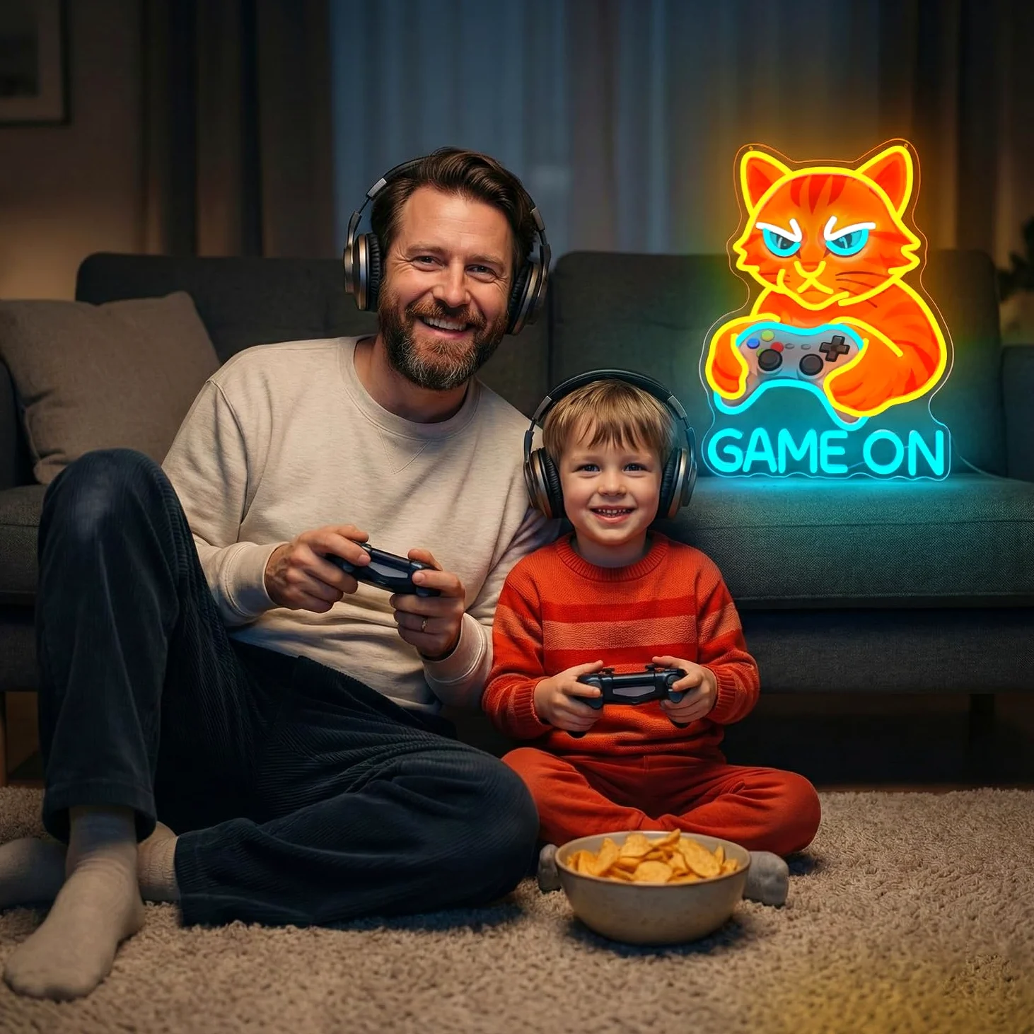 Insegne luminose del gatto, GAME ON Insegna al neon, Gatto con controller Insegne al neon a LED per sala giochi, Lampada da parete al neon USB per giocatori, regalo di gioco per giocatori