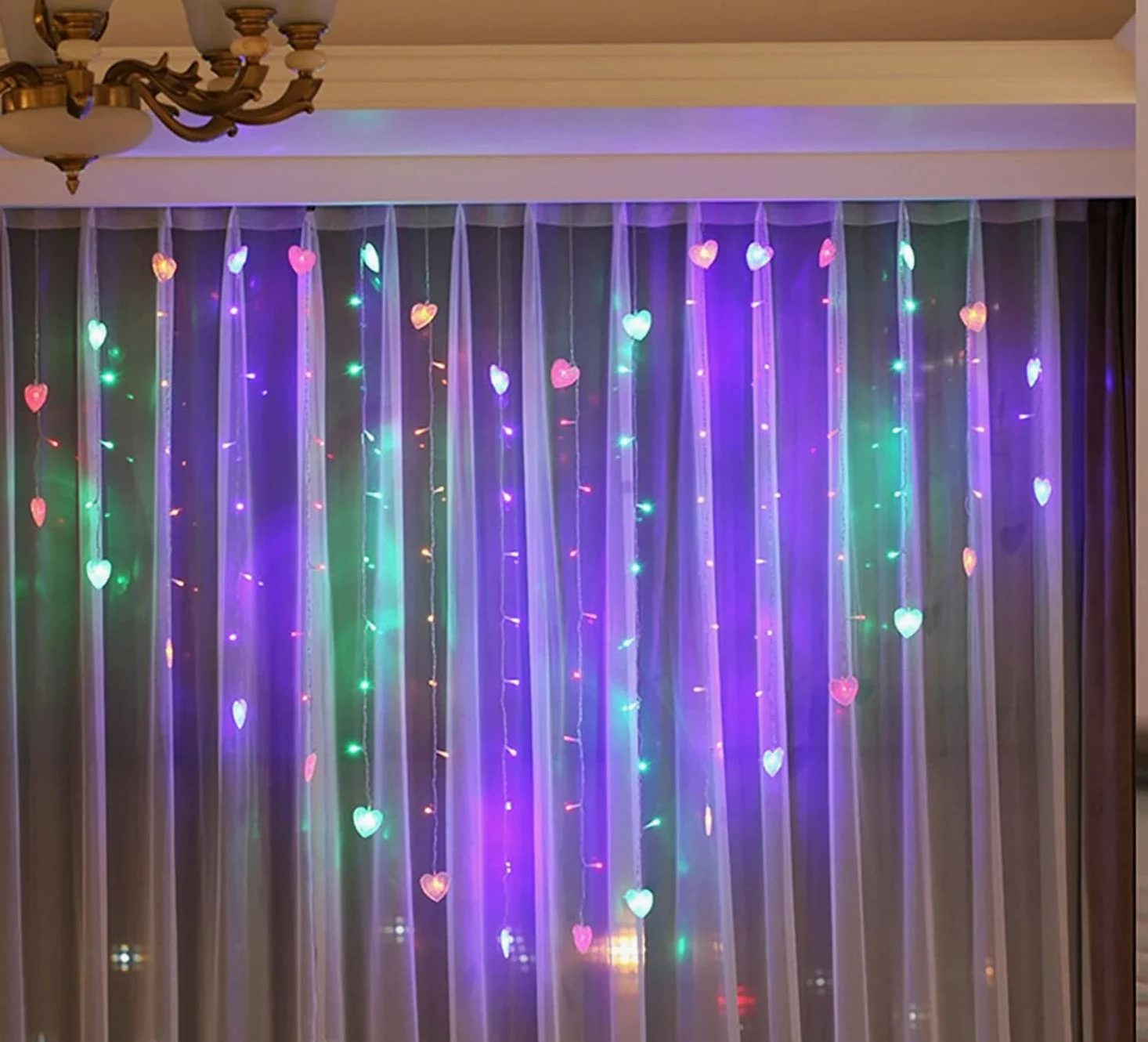 Cascata Luci Da Esterno,124 LED 2M x 1.5M Alimentato a batteria per la decorazione di nozze della camera da letto del partito (3cm, Multicolor)