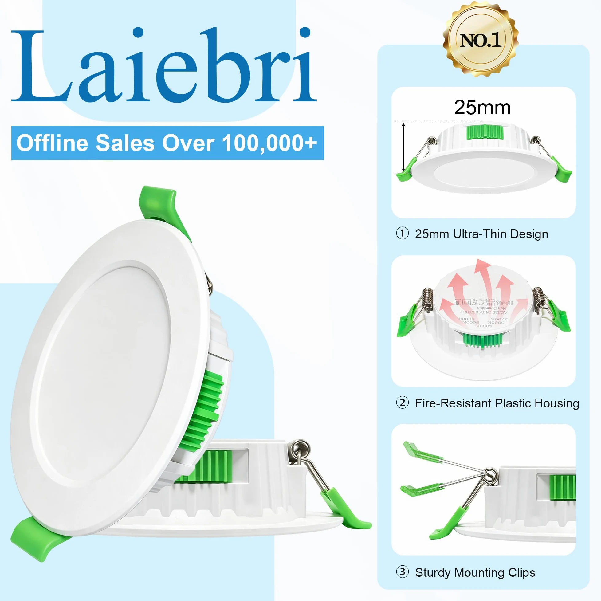 Faretti LED da Incasso Cartongesso 230V 5CCT 5W Ø68-75mm Set 10 | IP44 Ultra Slim 25mm, 5CCT Luce Calda-Neutra-Fredda, Faretti LED Soffitto per Bagno Cucina Soggiorno, Bianco