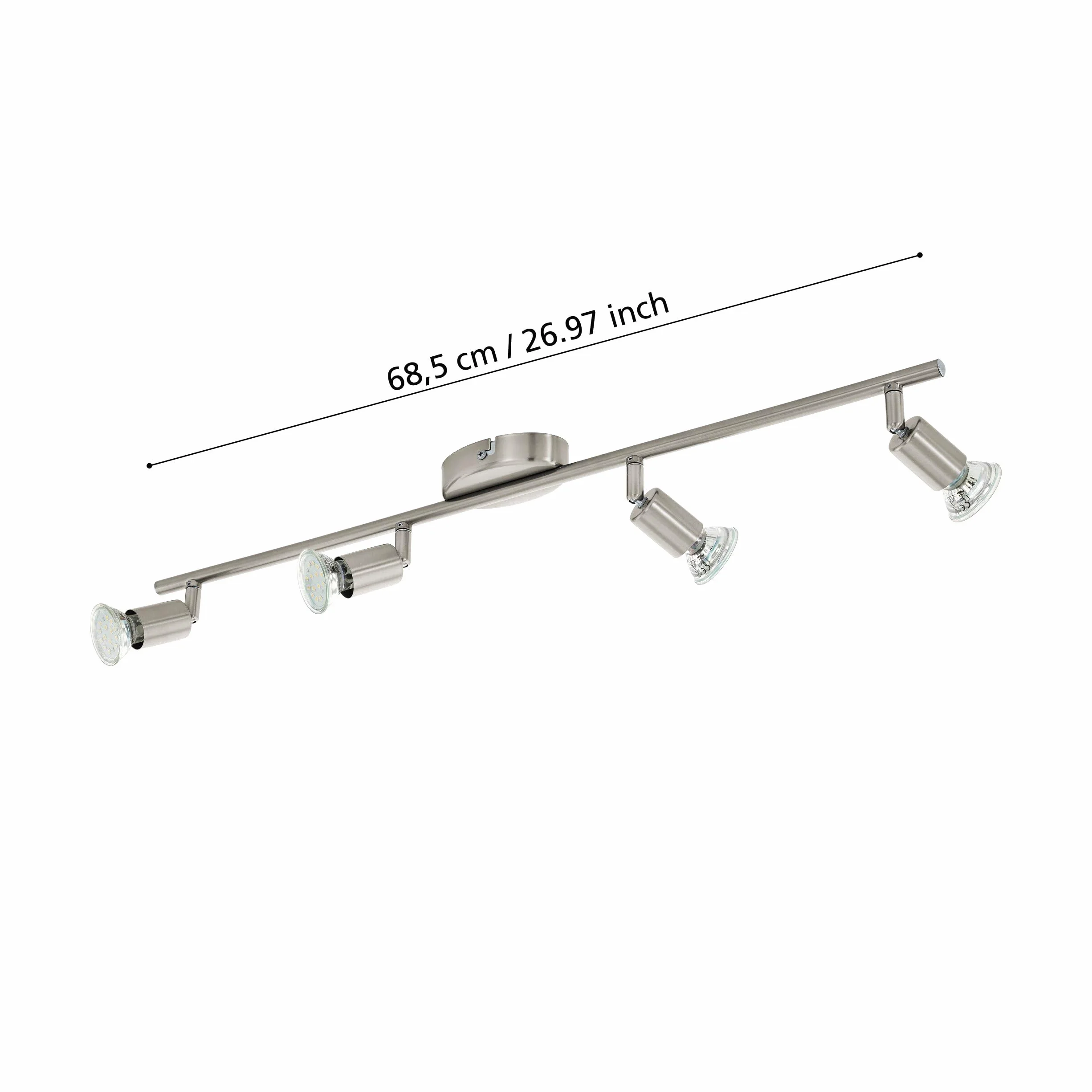 Eglo LED Plafoniera Buzz-LED, lampada da soffitto 4 fiamme, faretti | da soffitto in metallo nichel opaco, lampada per soggiorno, cucina, spot con lampadine GU10, luce calda, L 68,5 cm