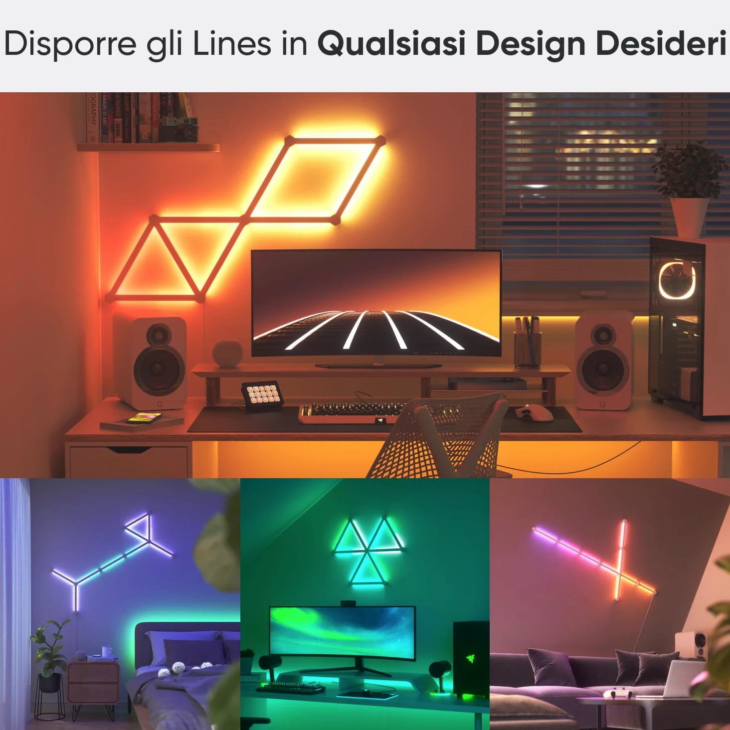 Nanoleaf Lines 60 Degrees Starter Kit, 9 Barre Luminose LED RGBW Smart e Modulari - Applique da Parete Interno Modulari, Luci Led 16M Colori WiFi