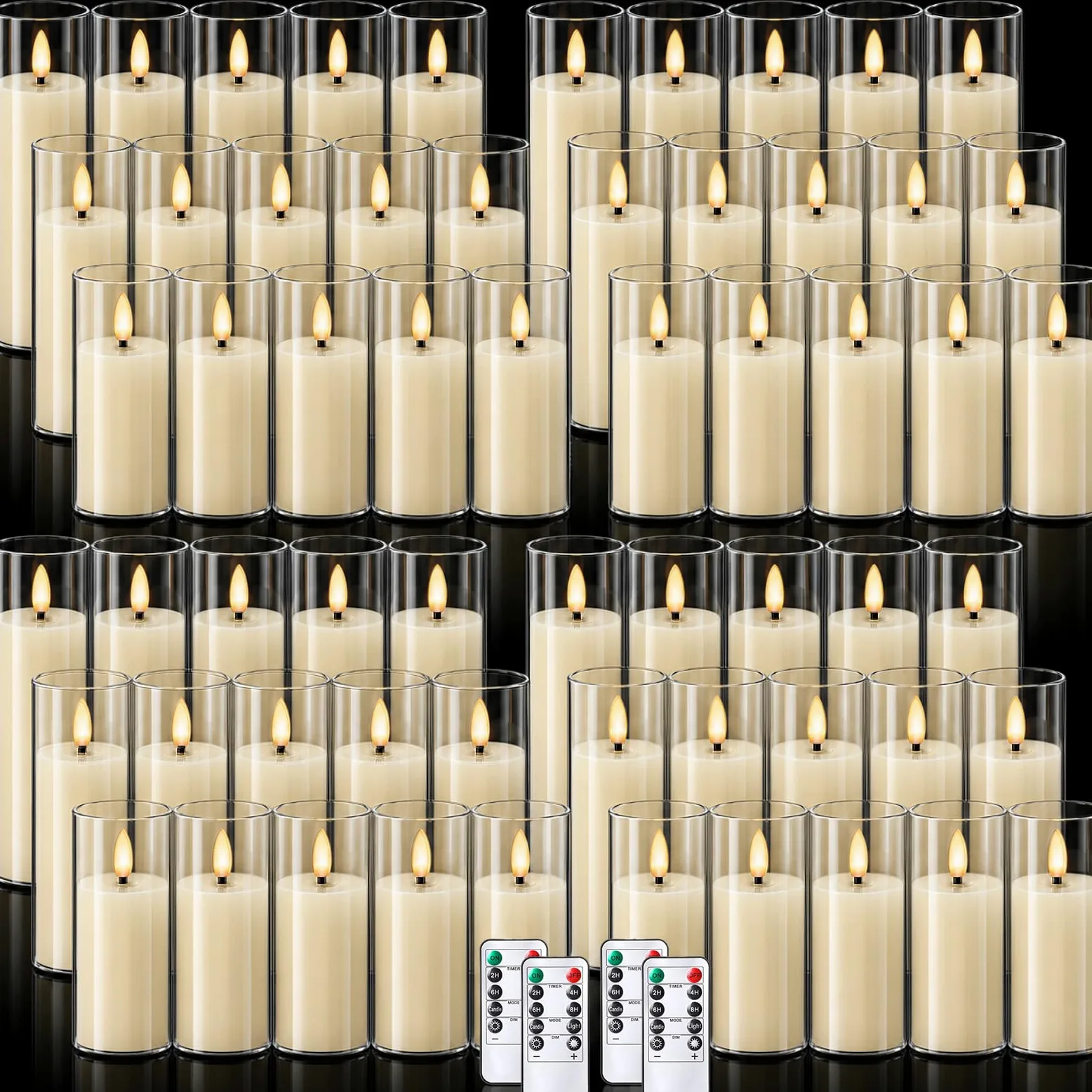 Retisee Confezione da 60 candele a LED in acrilico senza fiamma tremolanti con timer remoto (D 2,2 x H 12,7 cm, 15,2 cm, 17,8 cm), stoppino 3D in vera cera, funzionamento a batteria, per decorazione