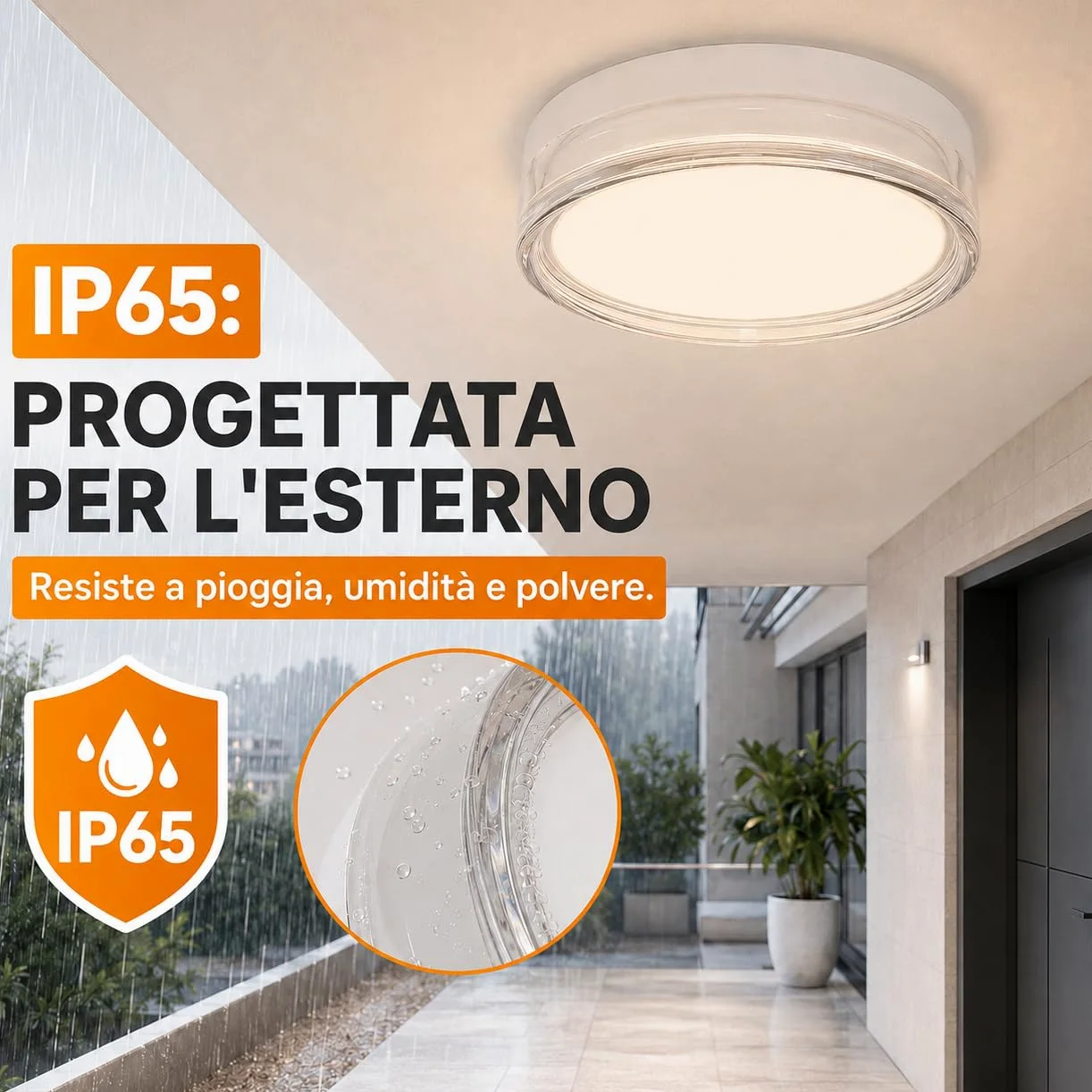 MARSI Plafoniera LED IP65 Ø30 cm 24W, 3 CCT 2800K 4000K 6000K | Bianca, installazione a soffitto o parete, per bagno, corridoio e balcone. Bordo in acrilico trasparente