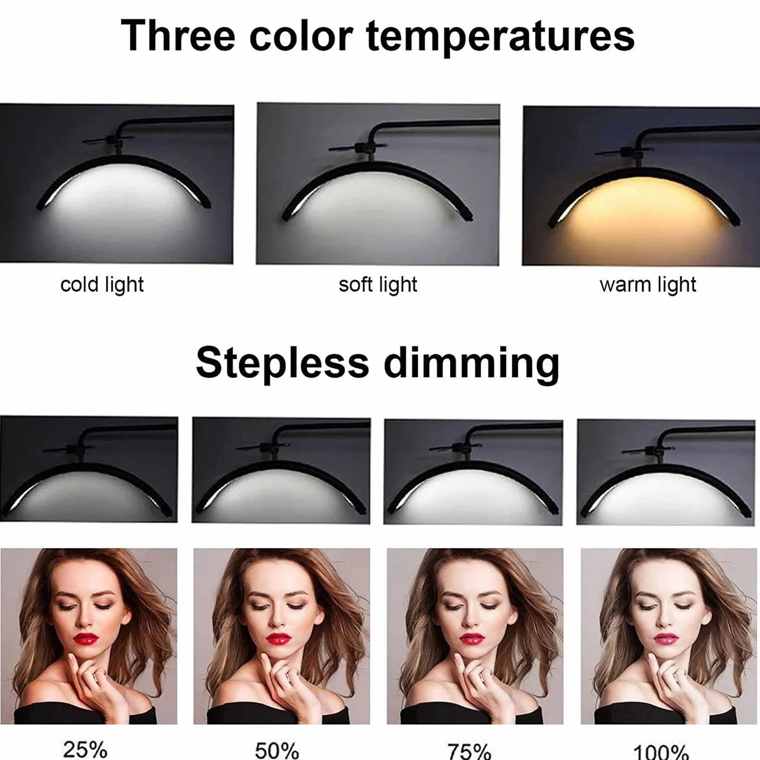 Lampada Da Terra Per L'estensione Delle Ciglia, Luce Di Bellezza Mezzaluna LED Per Ciglia, Lampada Per Massaggi E Relax, Dimmerabile 3200K-5600K Con Altezza Regolabile Con Supporto Per Telefono