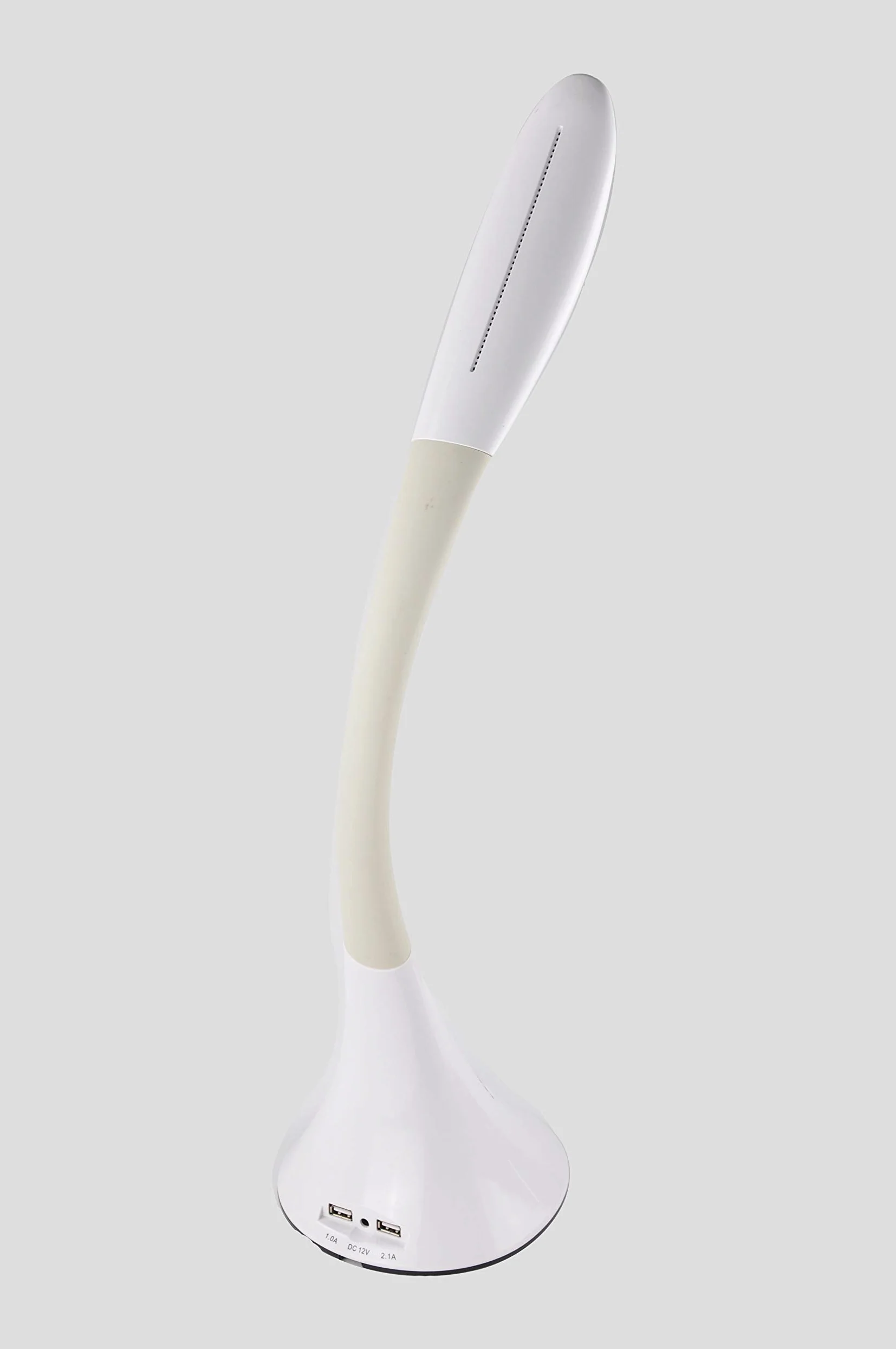 Majestic LL 406 - Lampada LED braccio flessibile in silicone, display con sveglia ora temperatura calendario, doppia USB per ricarica smartphone, Bianco