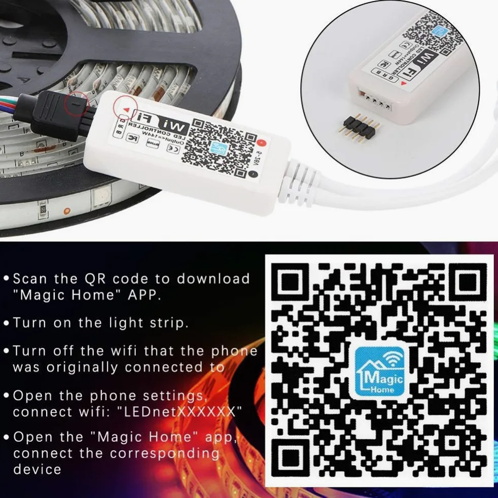 Striscia LED 5M, WiFi Luci LED Colorate Smart Phone Strisce LED Compatibile RGB SMD 5050 Musica SYNC LED Strip Controllo App E 24 Tasti Telecomando RF per Casa Cucina Festa TV Decorazione,15M