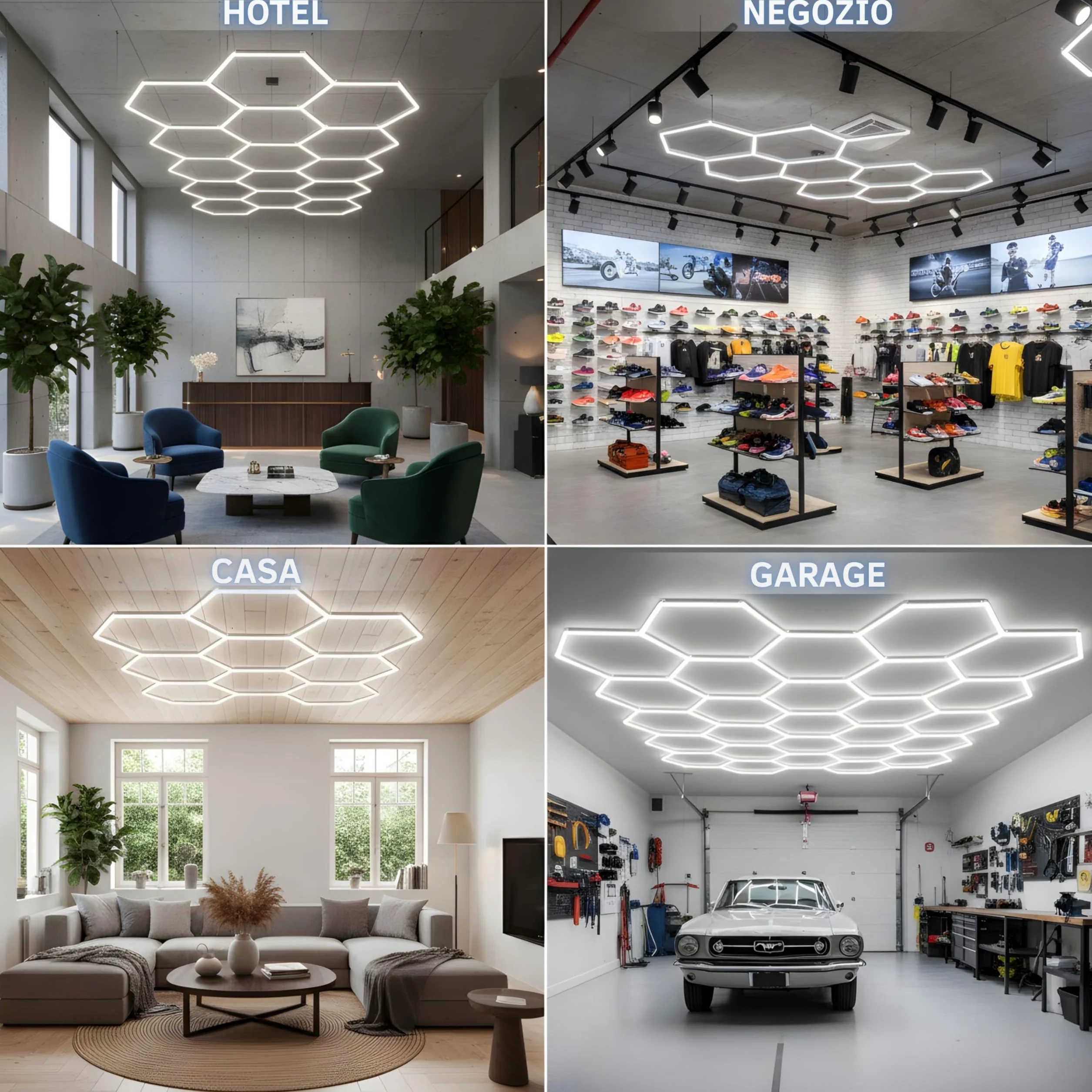 YASTA Plafoniera LED Esagonale 5 Esagoni Garage 168W Luci a Nido D'Ape | Luce Fredda 6500K, Sistema di Illuminazione Modulare Esagonale, Uktra Luminosa, Officina, Palestra e Negozi