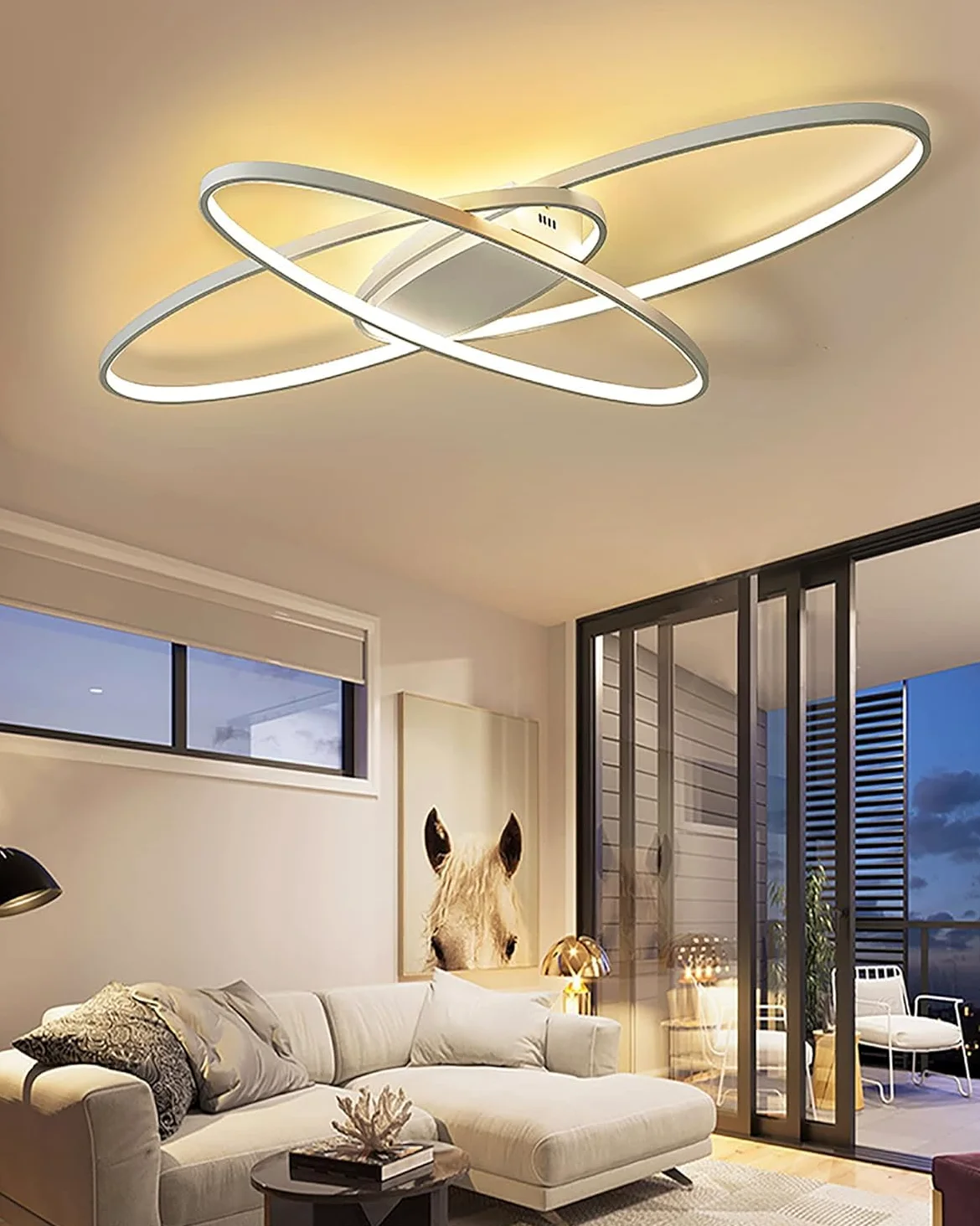 Plafoniera Led Soffitto dimmerabile, Lampadario Moderno Con Telecomando, 68W Plafoniere da soffitto, 3000K-6000K Lampada da Soffitto per Soggiorno Camera da Letto, Sala da Pranzo (95cm ‎Bianco)