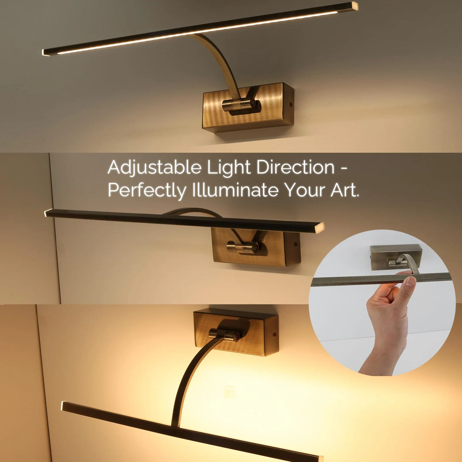 Alpinaluz Applique da parete LED per illuminazione di quadri, specchi e mobili, 8 W, 455 mm, luce calda 2700 K, angolo regolabile, acciaio con finitura bronzo invecchiato, driver KGP integrato