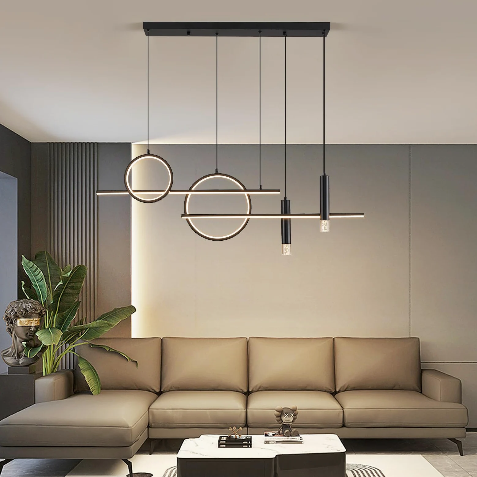 Lampadario Led Sospensione, Lampada a sospensione Moderna, 120cm Tavolo da pranzo Lampadario,Lineare Sospensione Dimmerabile Con Telecomando, Soggiorno, Cucina, Sala da pranzo,Bar (60W)
