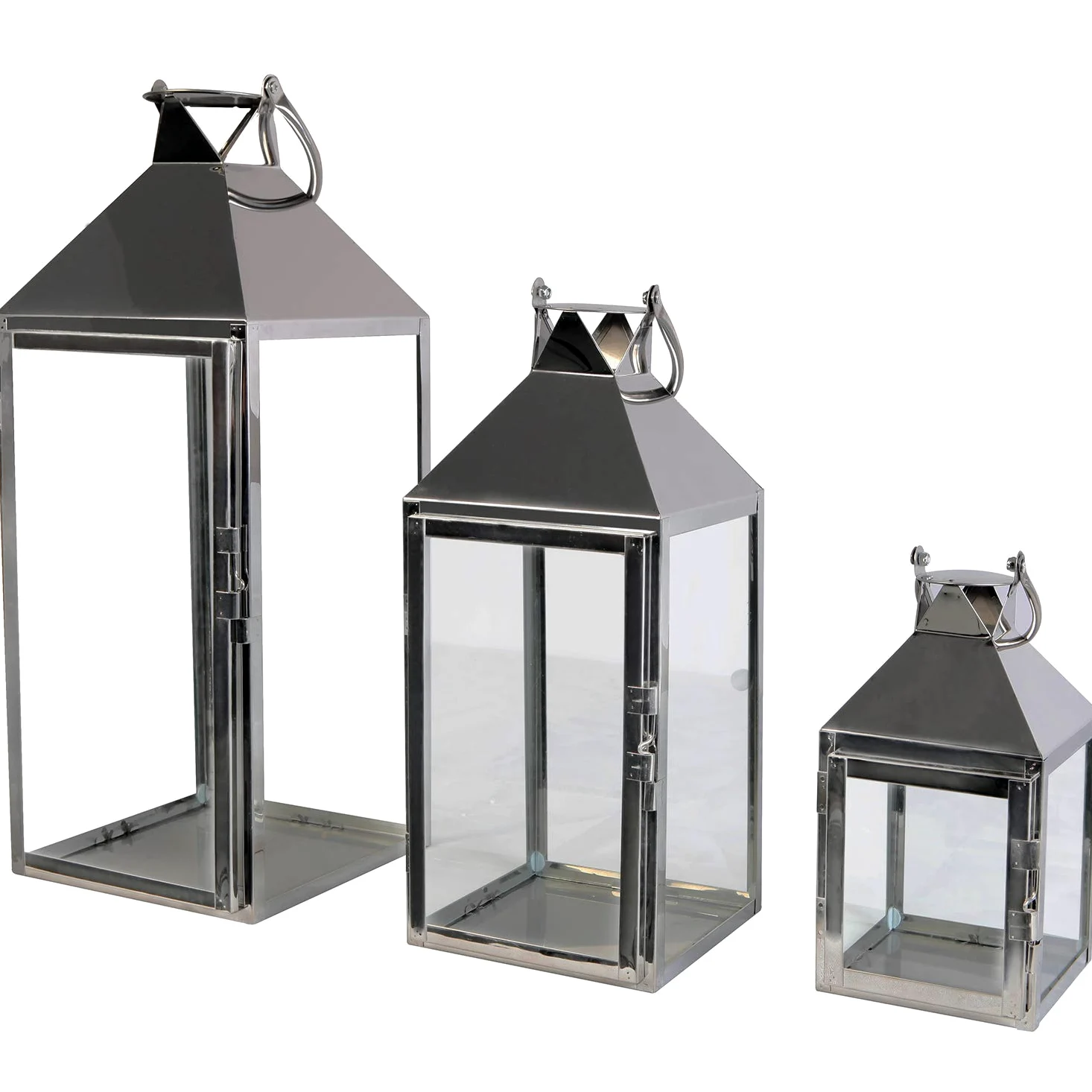 Mojawo Splendido set di 3 lanterne da giardino XXL di lusso, in acciaio inox, altezza 24/40/53 cm