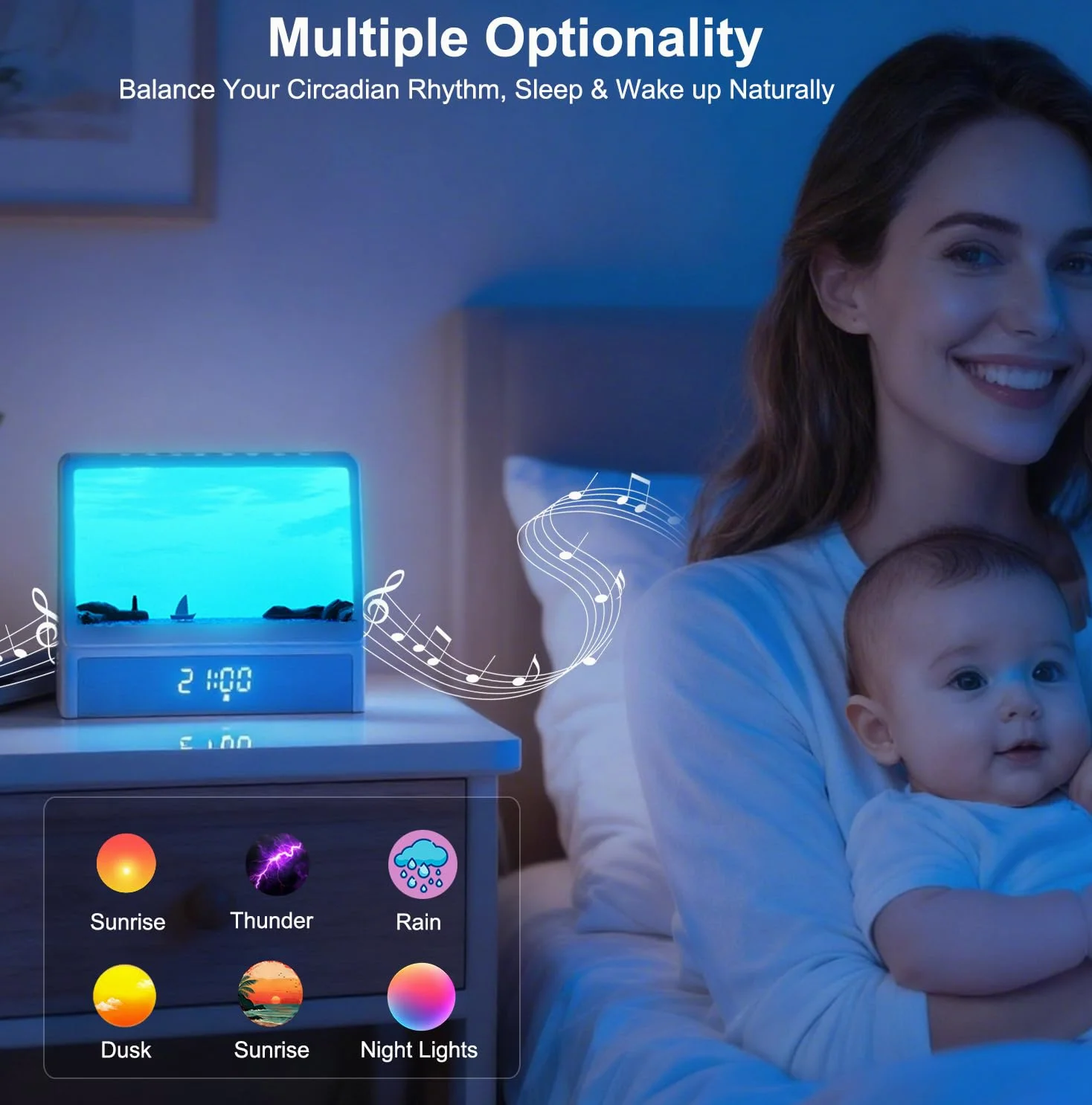 Sveglia Luminosa Digitale da Comodino, Sveglia Analogica Alba Generatore di Rumore Bianco con 7 Modalità, 12 Suoni Naturali, Altoparlante e Telecomando, Sunrise Alarm Clock Regalo per Dormiglioni